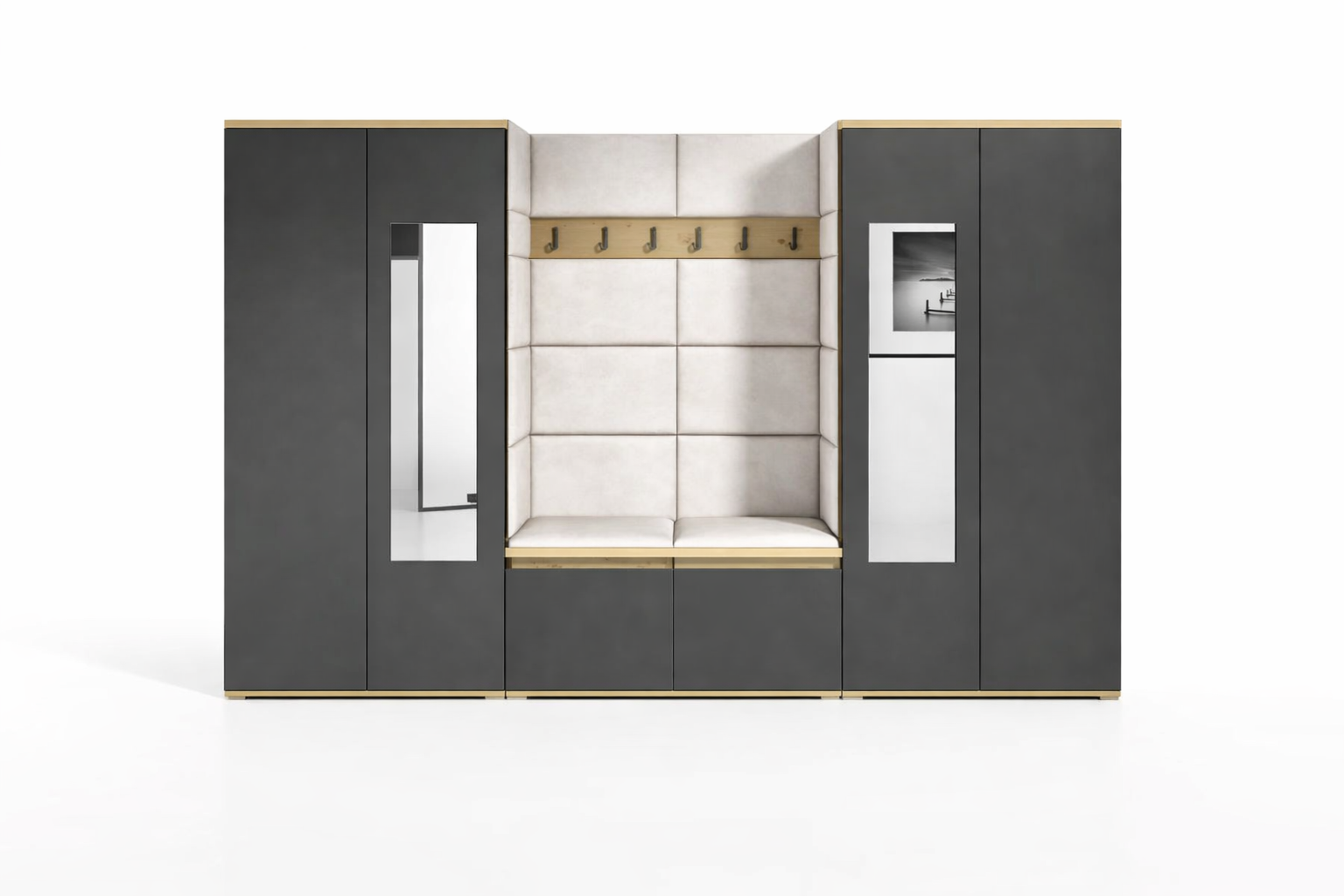 PK Emi 10 Hallway Wardrobe Artisan Oak / Black - Upholstered Panels in Various Colours