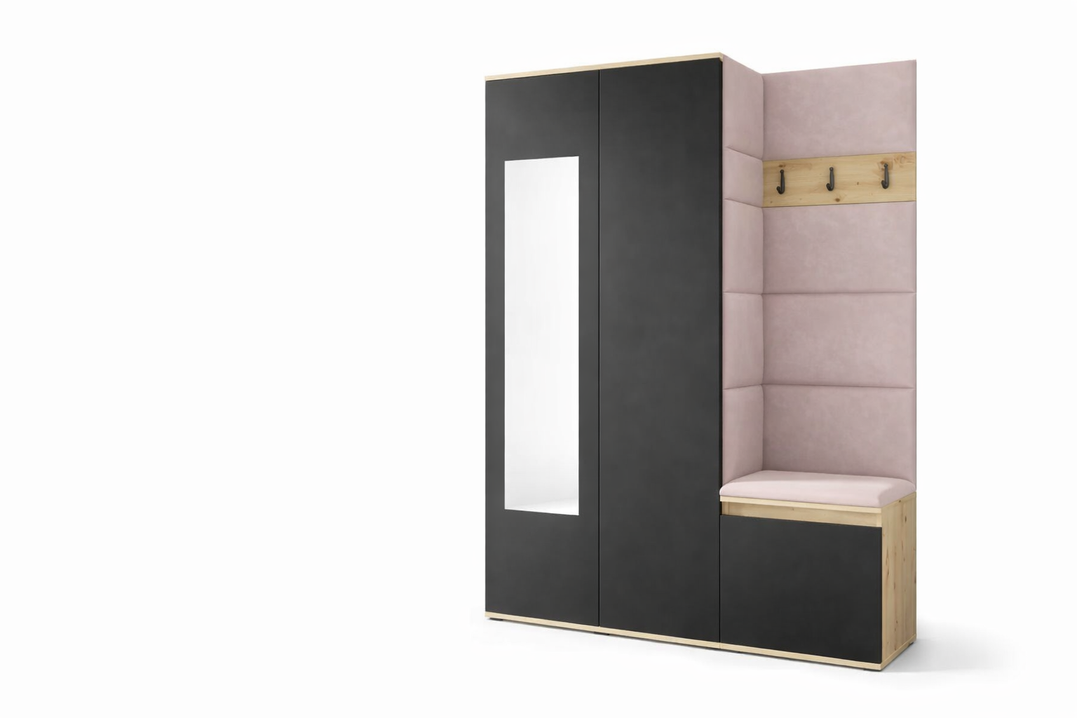 PK Emi 11 Hallway Wardrobe Artisan Oak / Black - Upholstered Panels in Various Colours