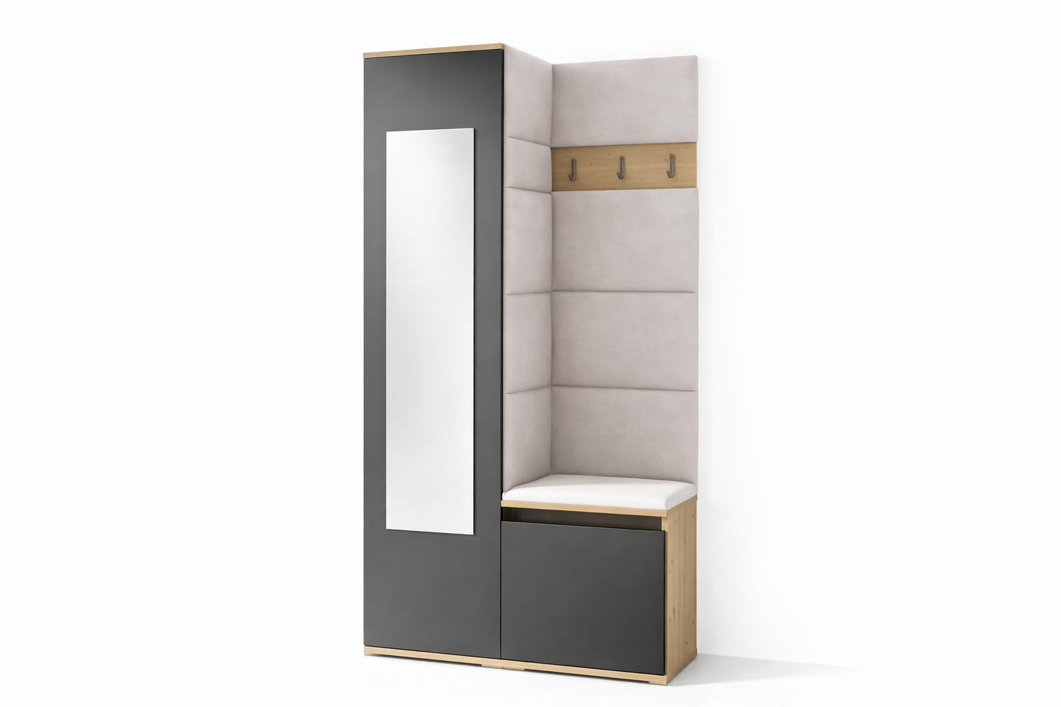 PK Emi 13 Hallway Wardrobe Artisan Oak / Black - Upholstered Panels in Various Colours