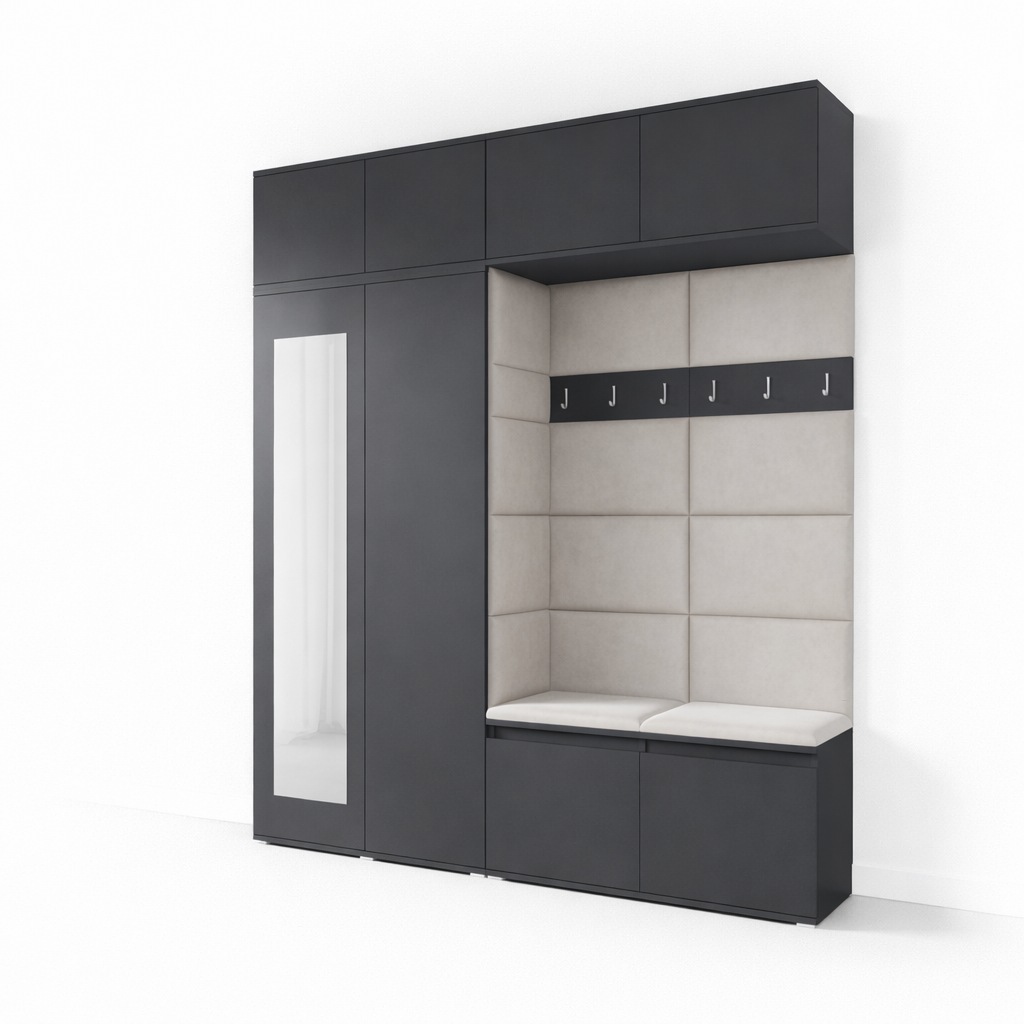 PK Emi 16 Hallway Wardrobe Graphite - Upholstered Panels in Various Colours
