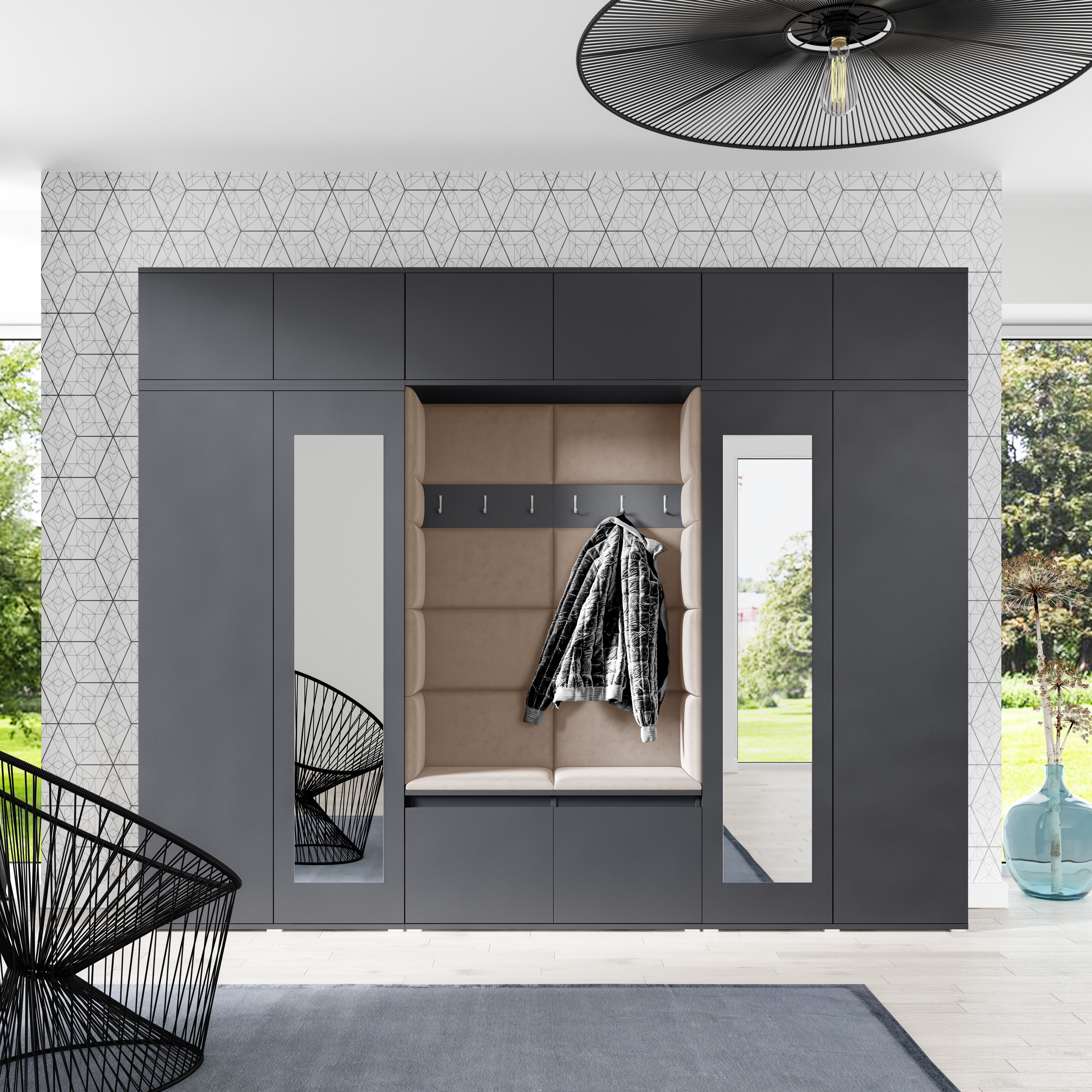 PK Emi 17 Hallway Wardrobe Graphite- Upholstered Panels in Various Colours