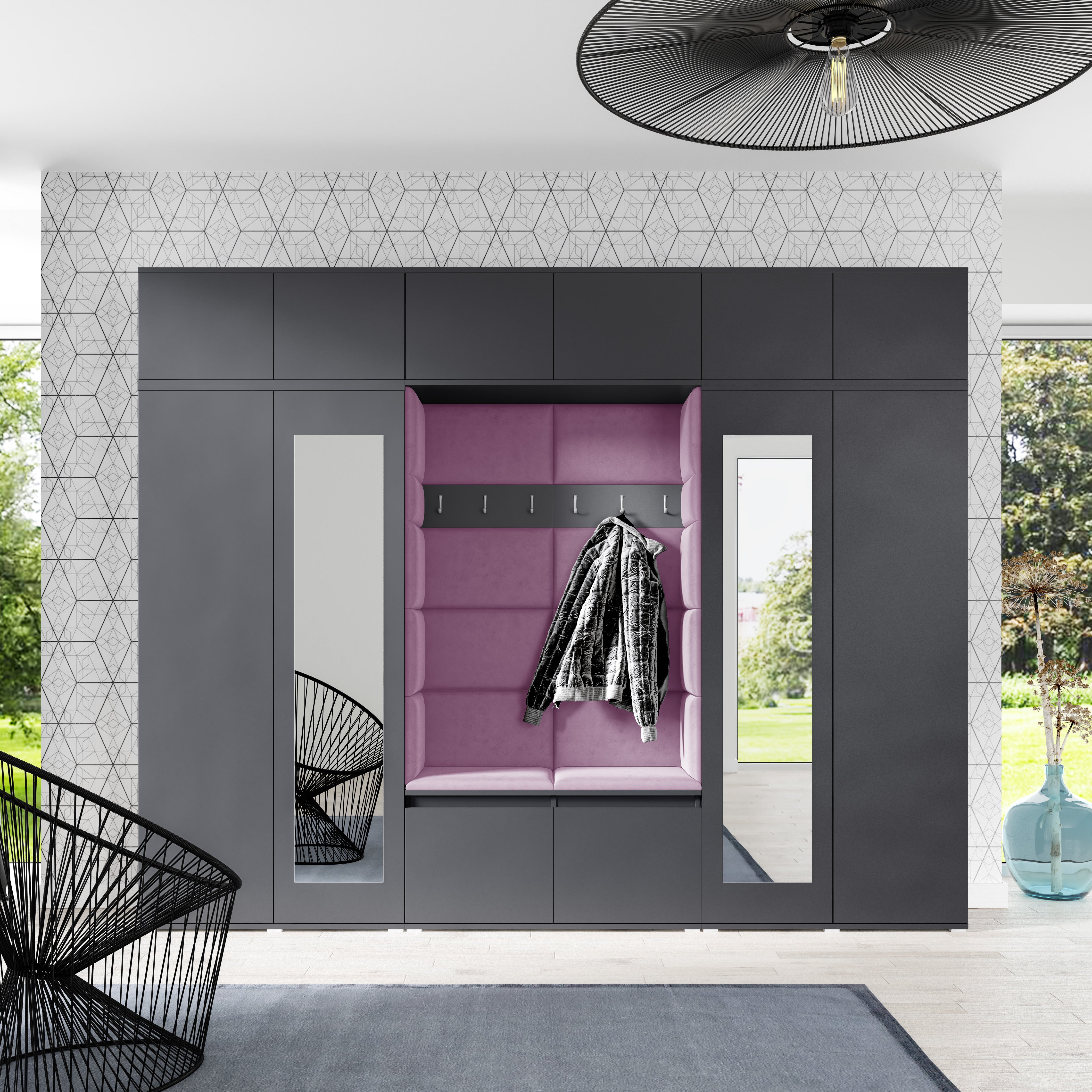 PK Emi 17 Hallway Wardrobe Graphite- Upholstered Panels in Various Colours