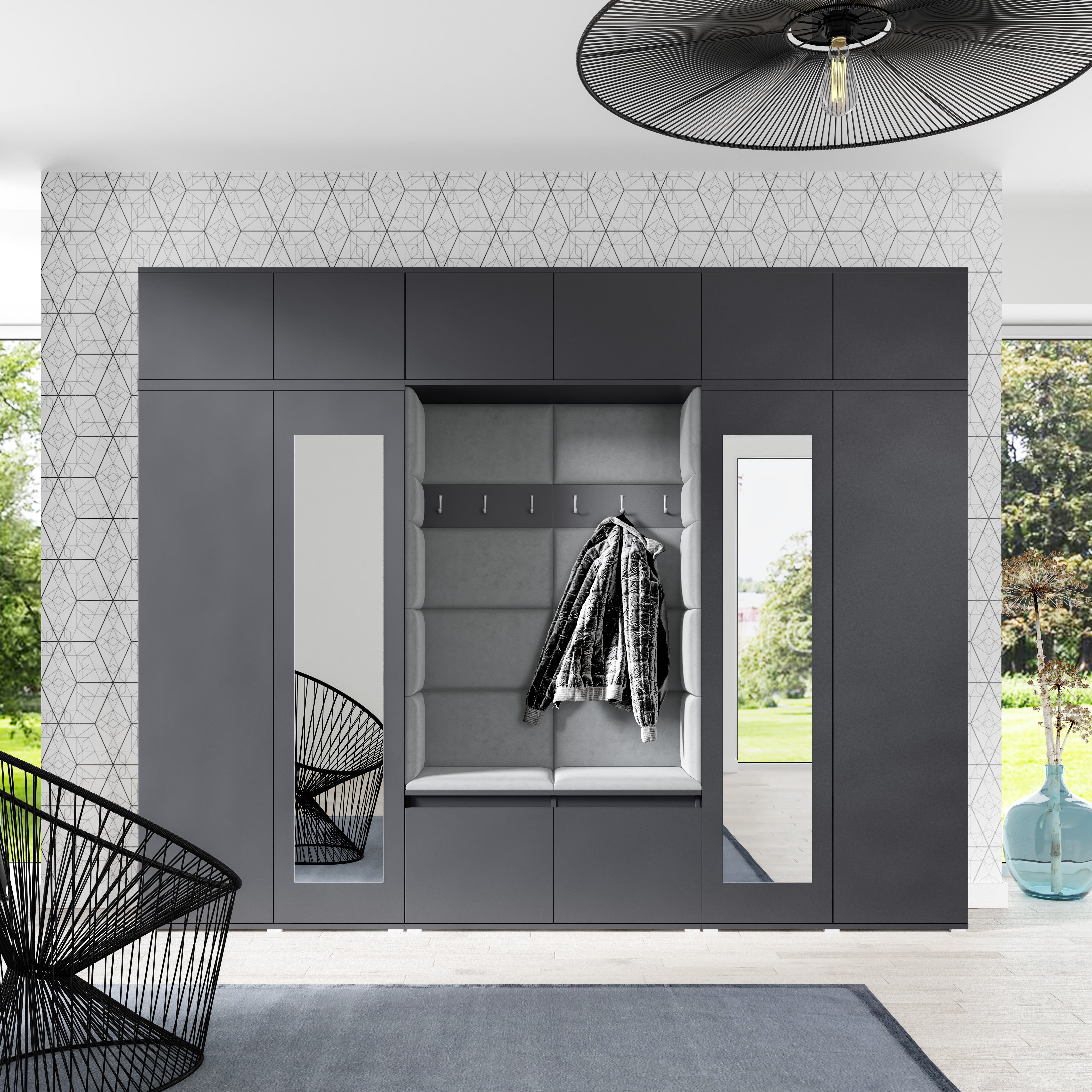 PK Emi 17 Hallway Wardrobe Graphite- Upholstered Panels in Various Colours