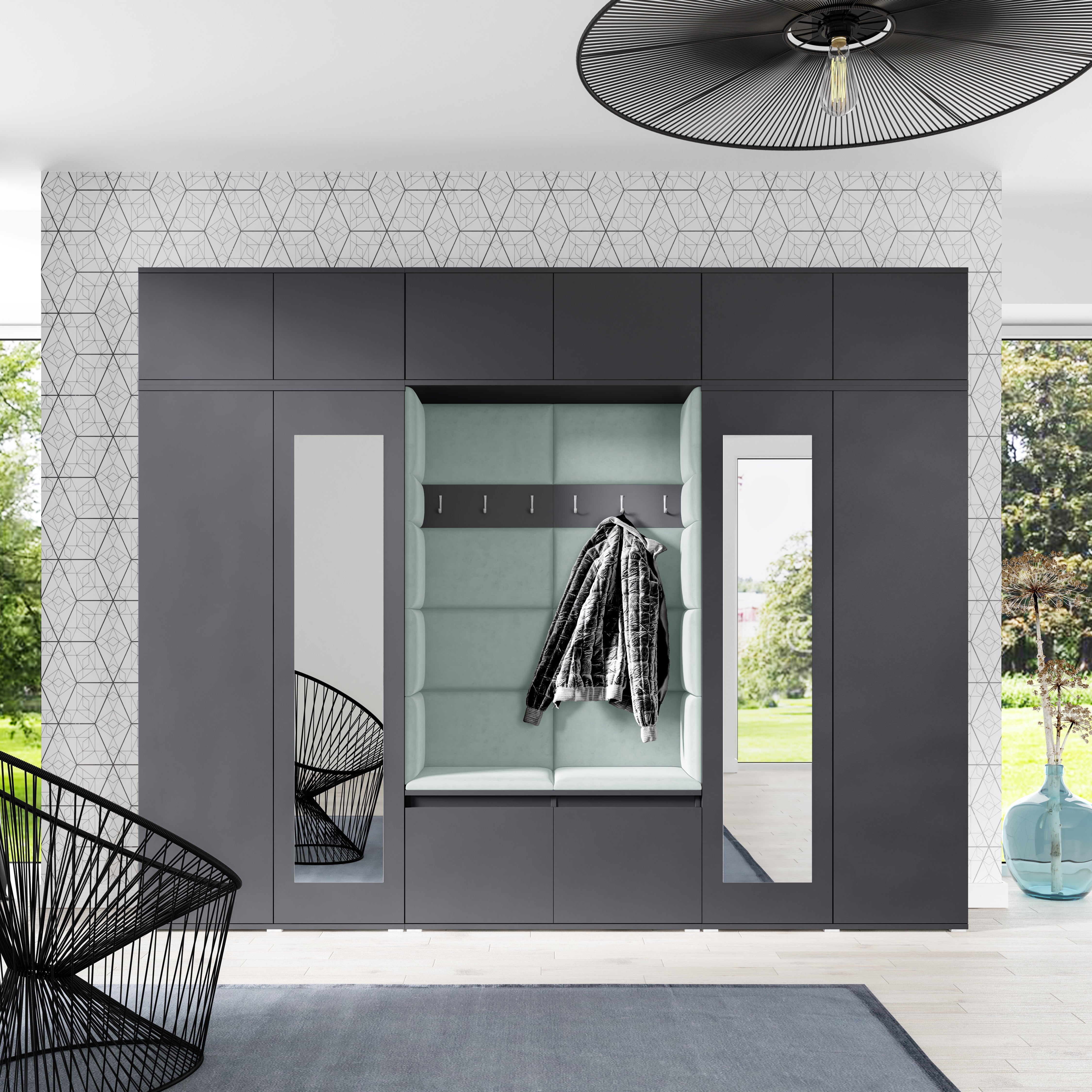 PK Emi 17 Hallway Wardrobe Graphite- Upholstered Panels in Various Colours