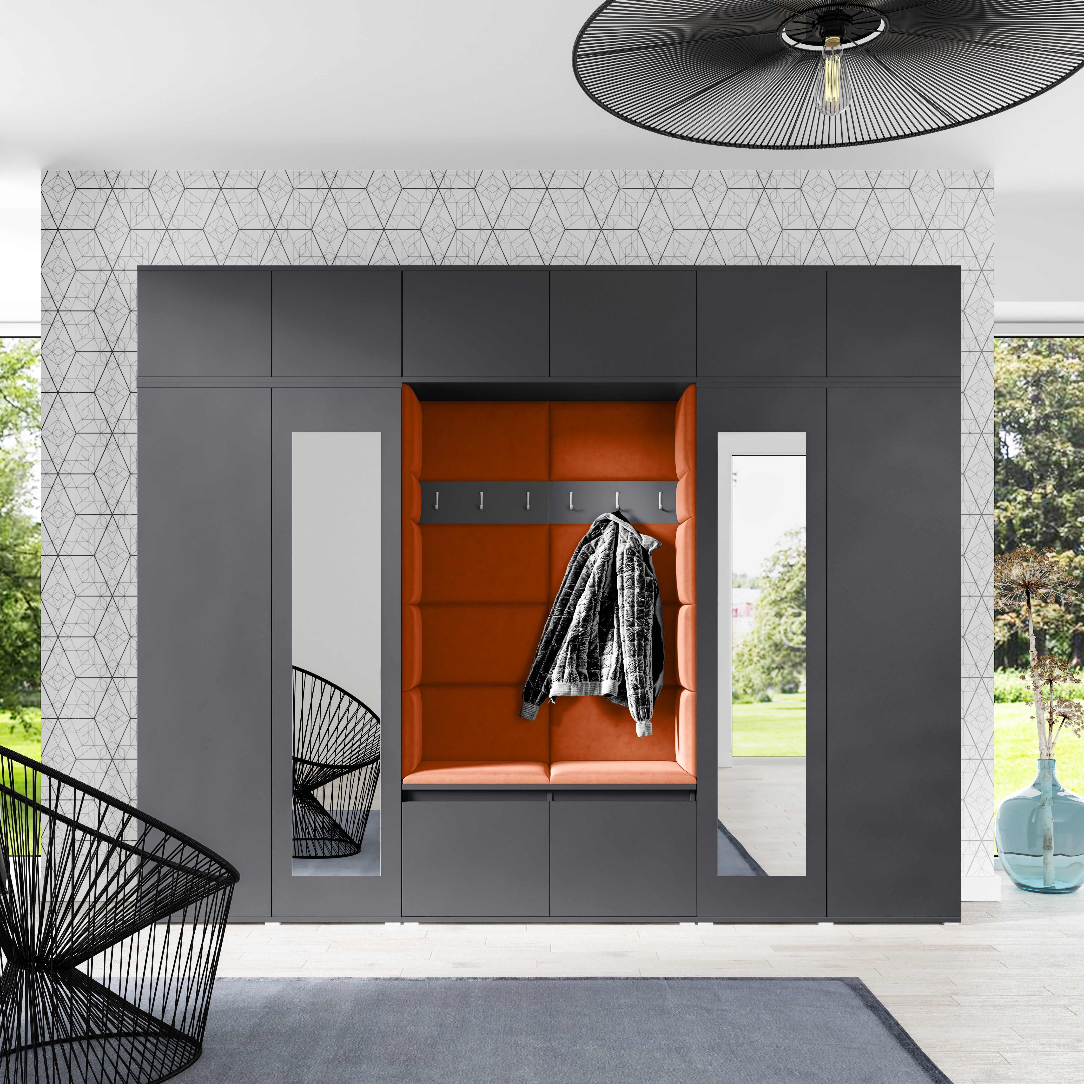PK Emi 17 Hallway Wardrobe Graphite- Upholstered Panels in Various Colours
