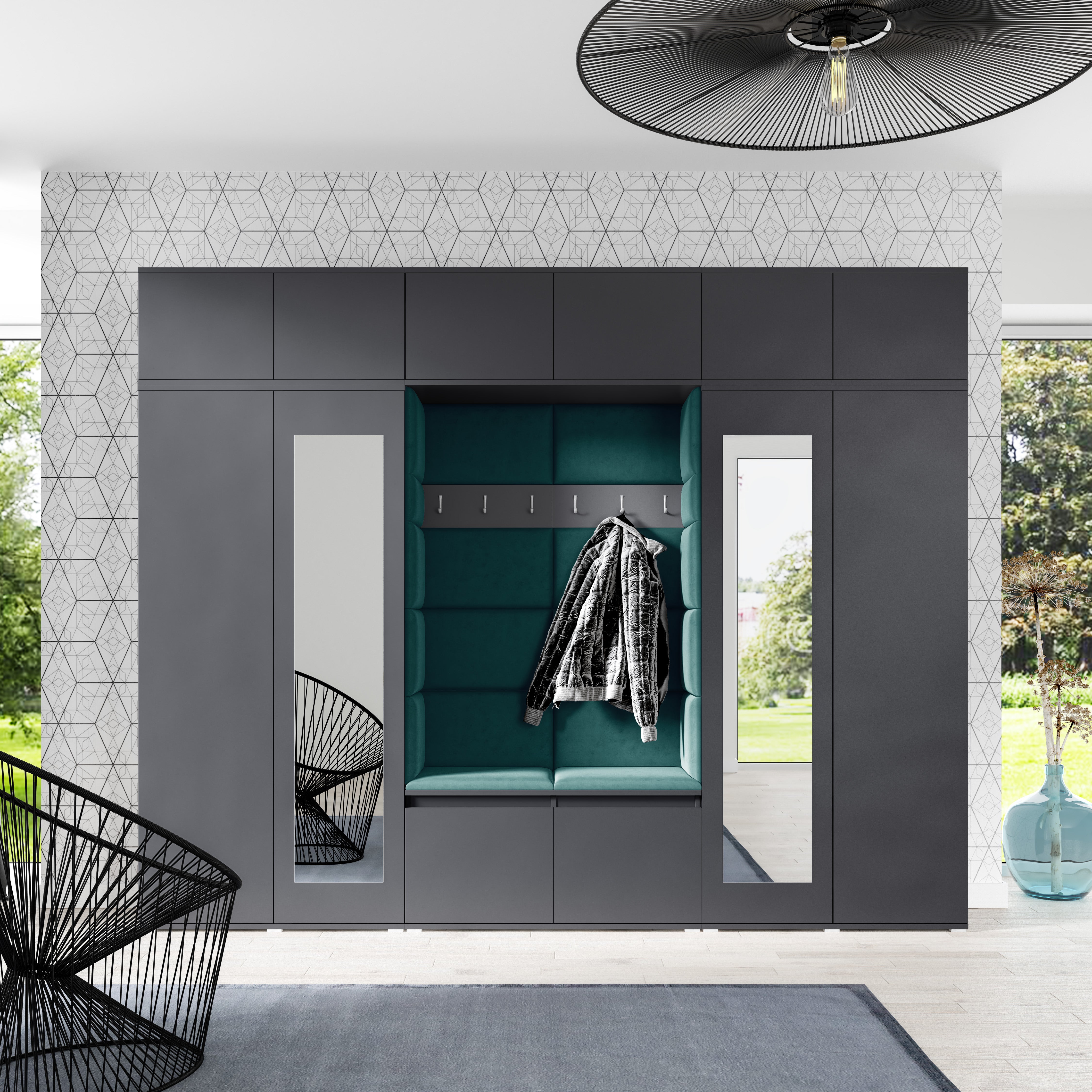 PK Emi 17 Hallway Wardrobe Graphite- Upholstered Panels in Various Colours