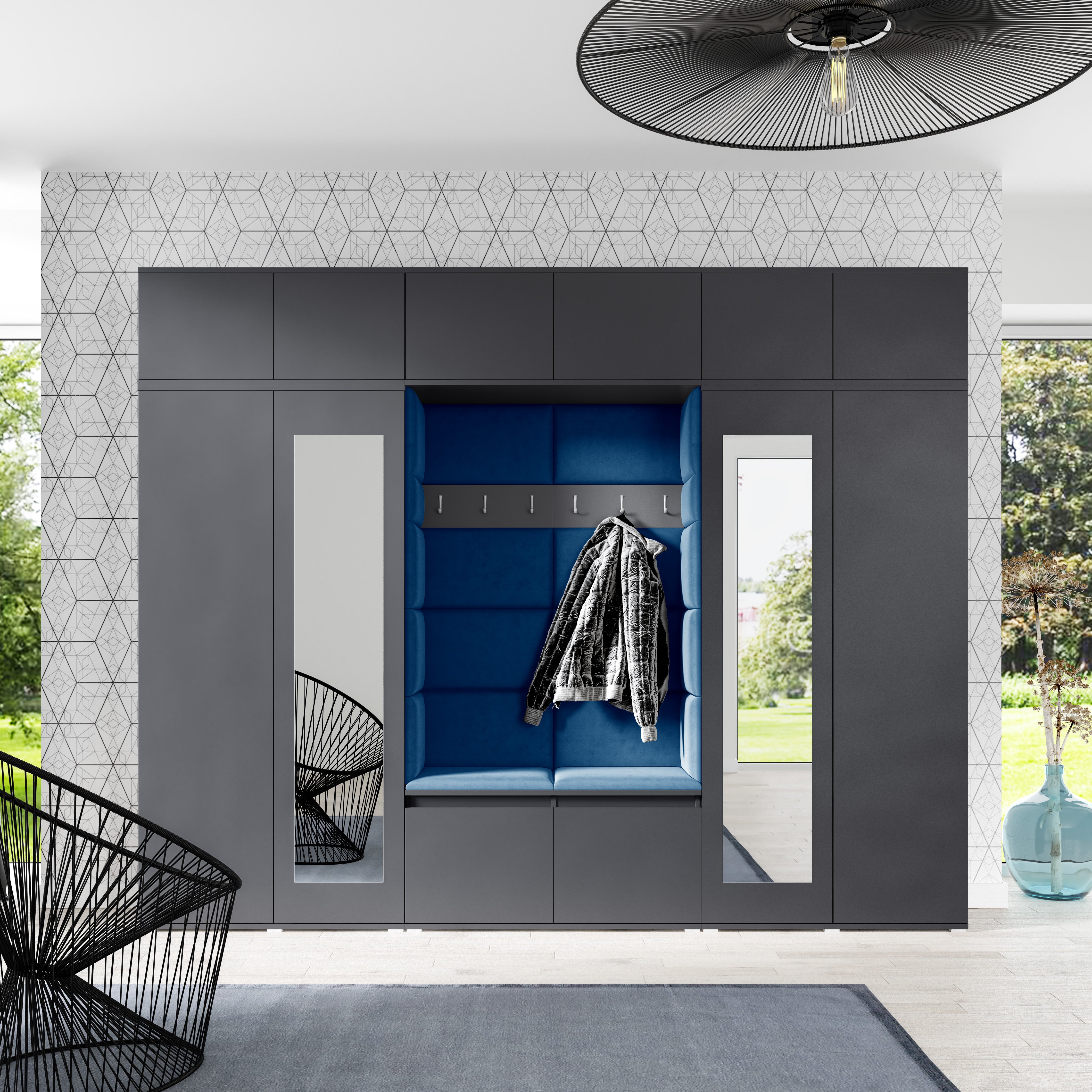 PK Emi 17 Hallway Wardrobe Graphite- Upholstered Panels in Various Colours