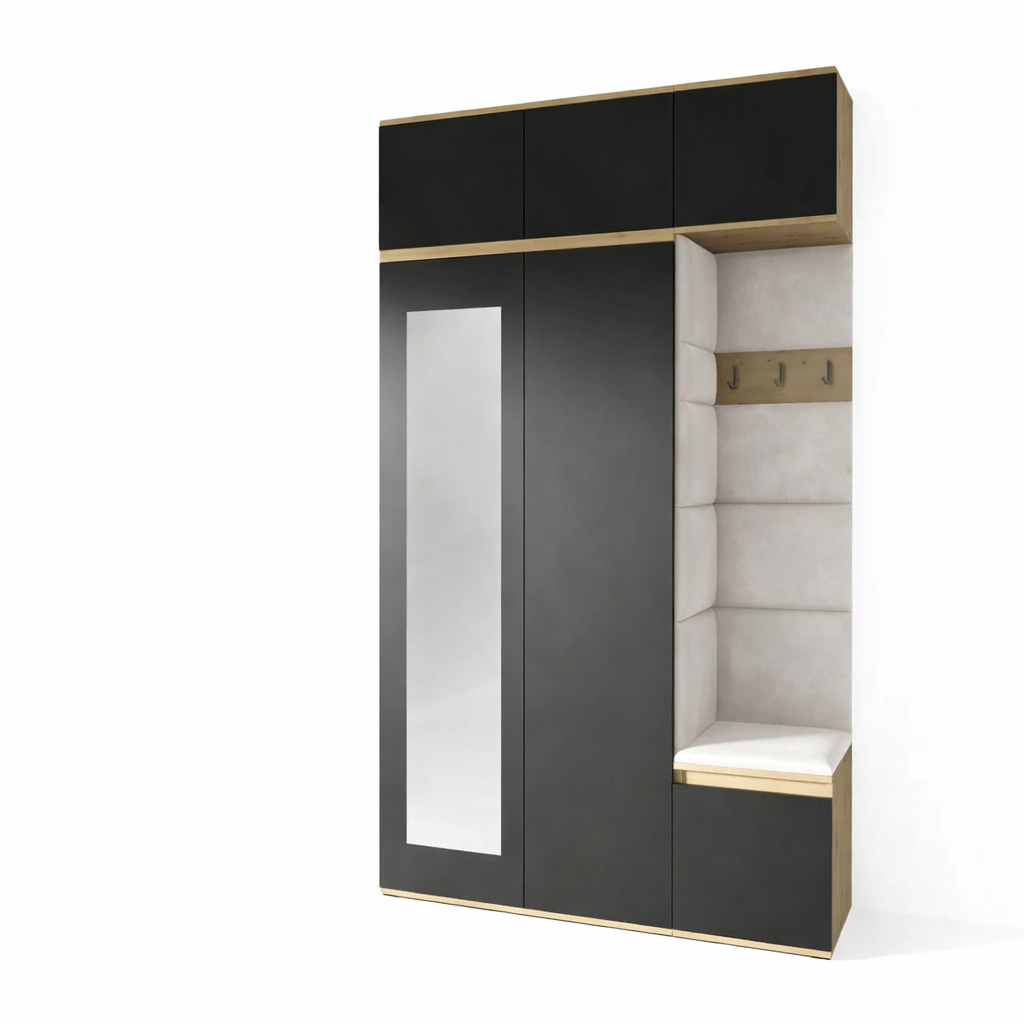 PK Emi 18 Hallway Wardrobe Artisan Oak / Black - Upholstered Panels in Various Colours