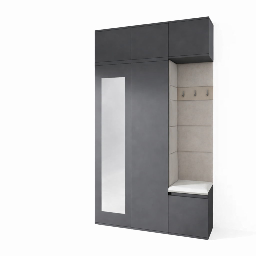 PK Emi 18 Hallway Wardrobe Graphite - Upholstered Panels in Various Colours