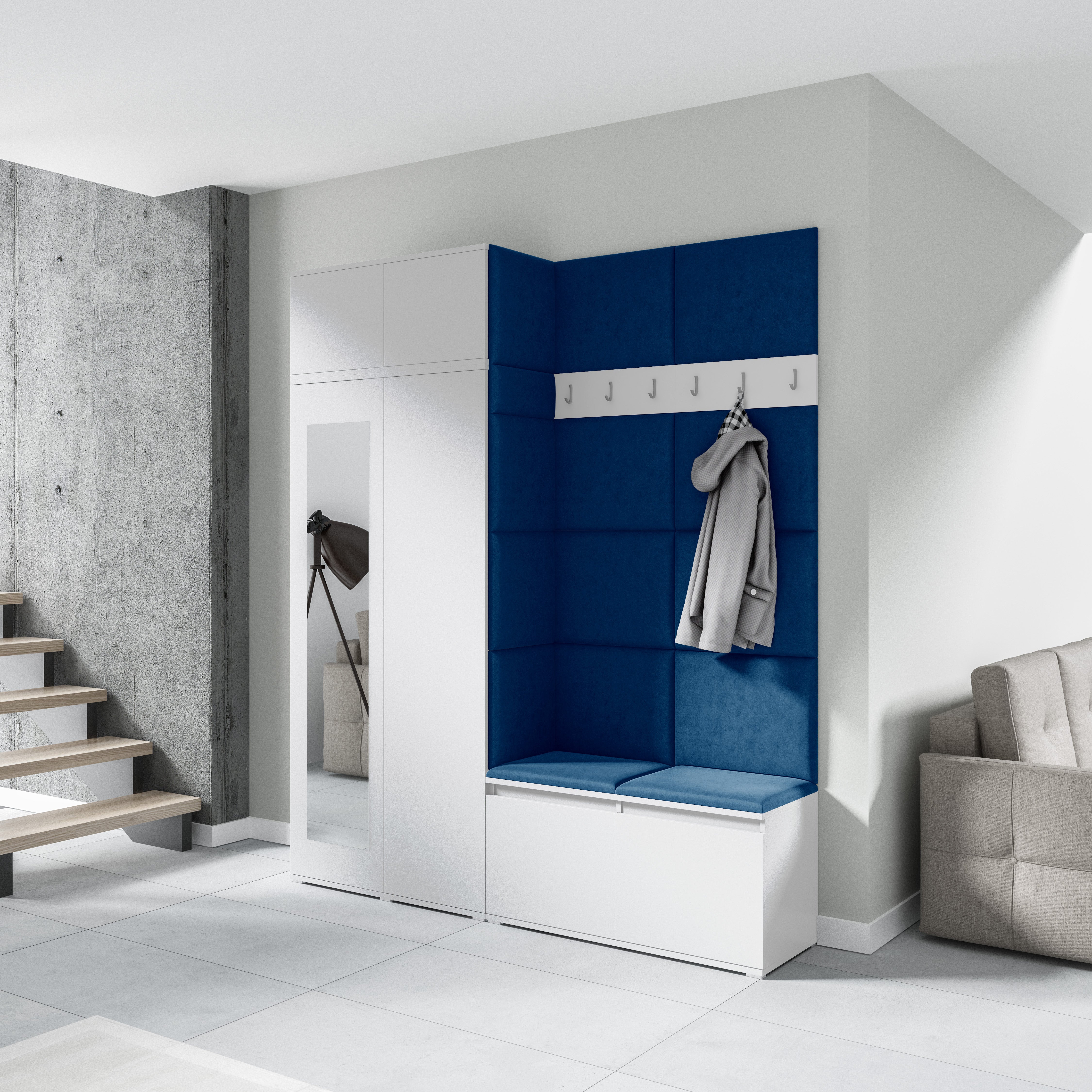 PK Emi 19 Hallway Wardrobe White - Upholstered Panels in Various Colours