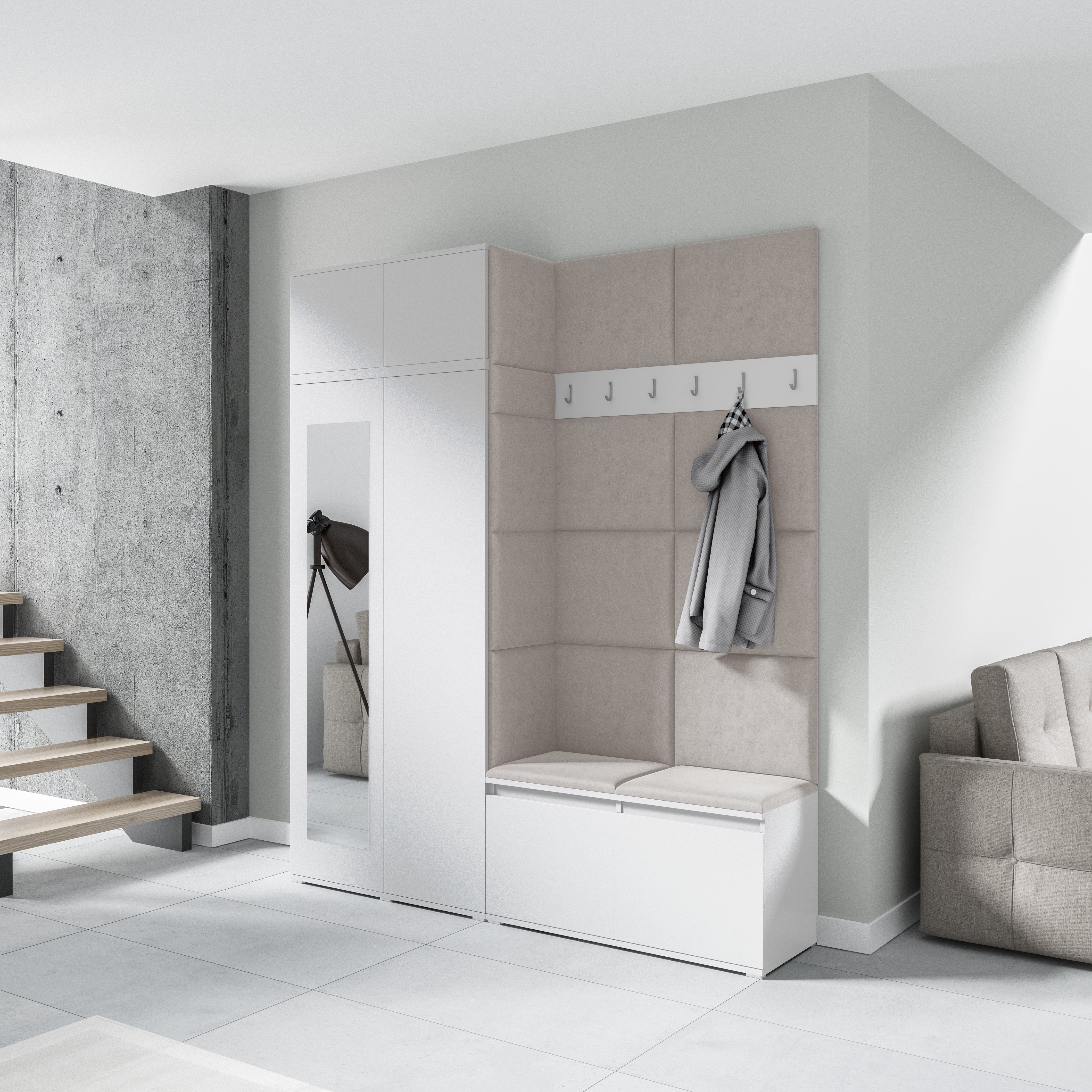 PK Emi 19 Hallway Wardrobe White - Upholstered Panels in Various Colours