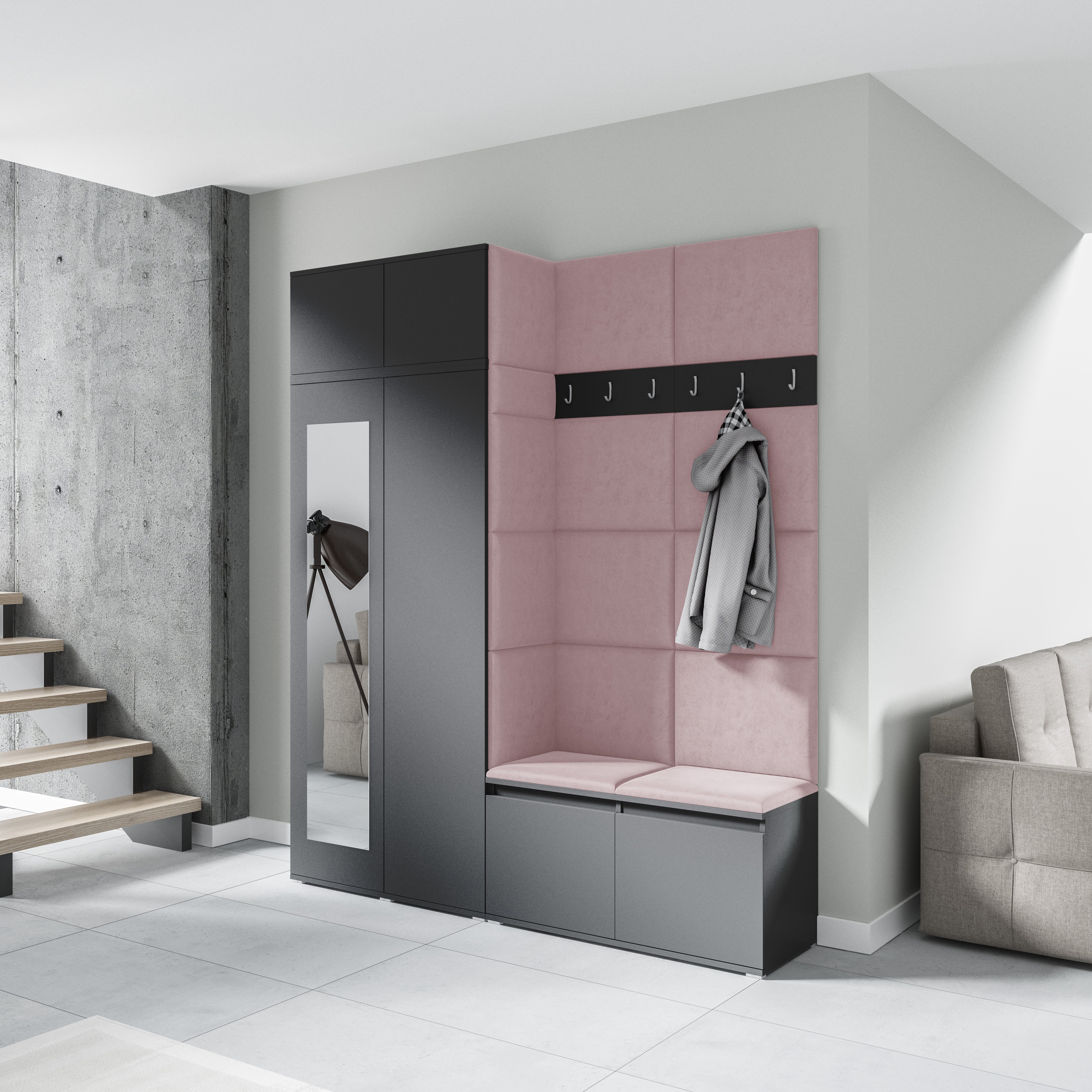 PK Emi 19 Hallway Wardrobe Graphite - Upholstered Panels in Various Colours