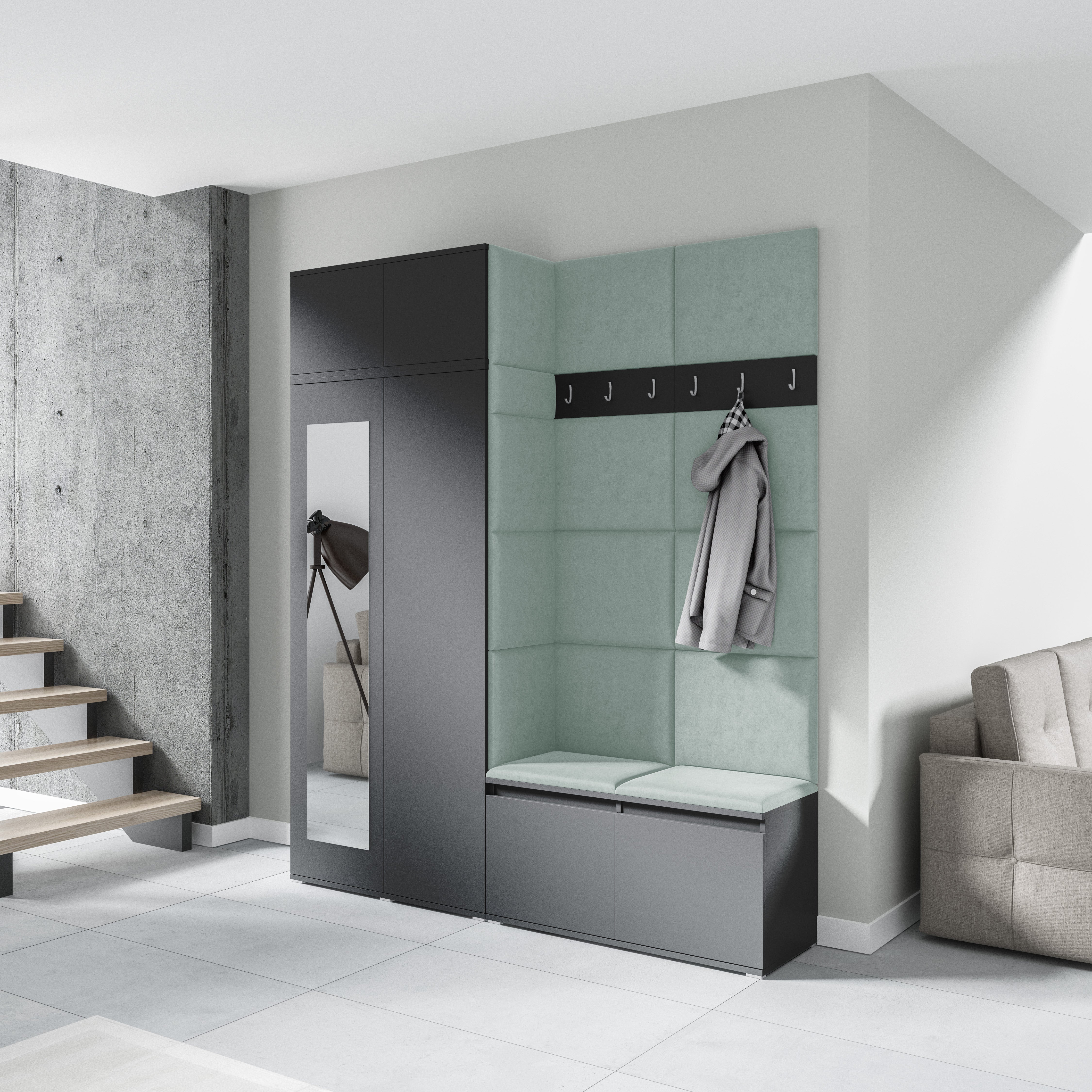 PK Emi 19 Hallway Wardrobe Graphite - Upholstered Panels in Various Colours