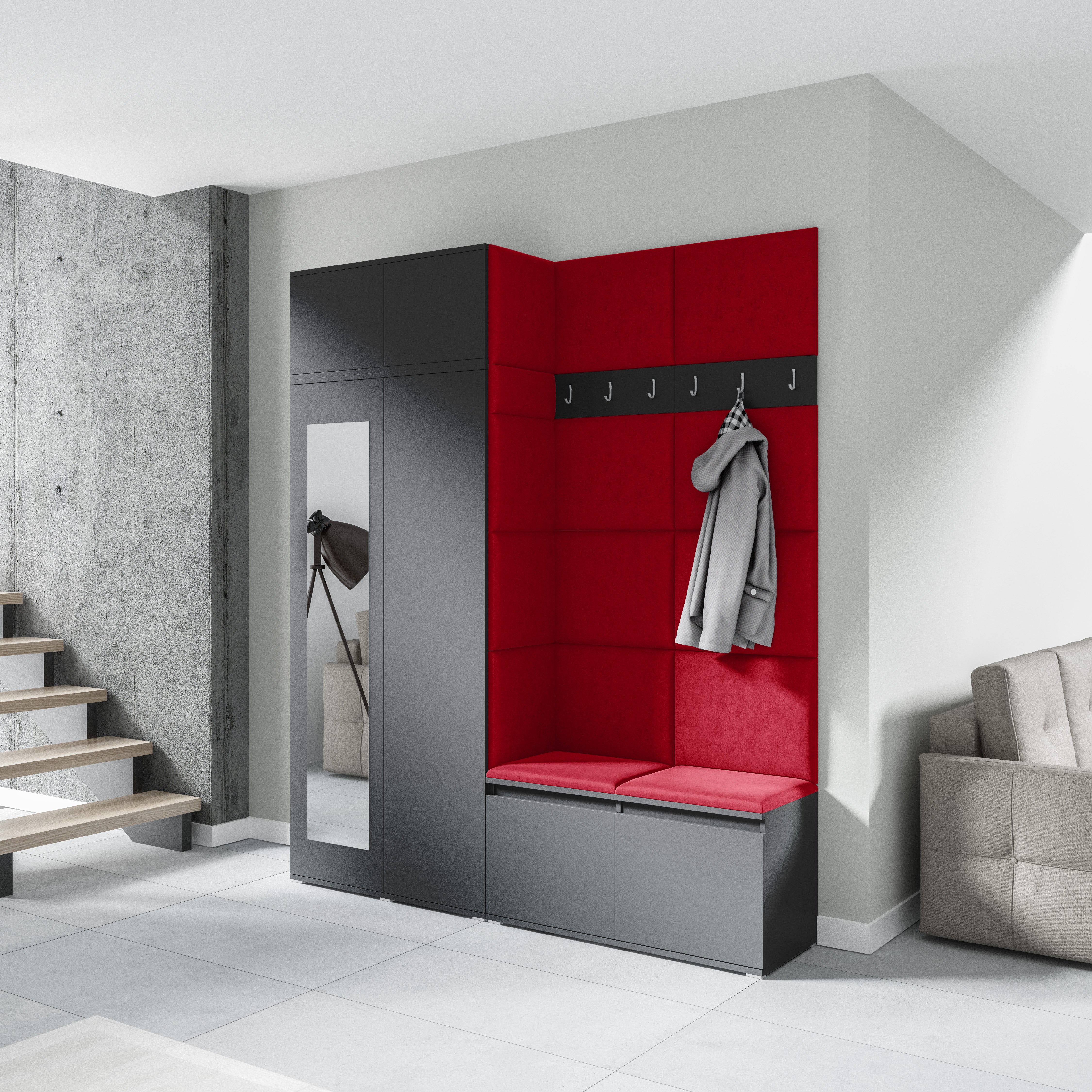 PK Emi 19 Hallway Wardrobe Graphite - Upholstered Panels in Various Colours