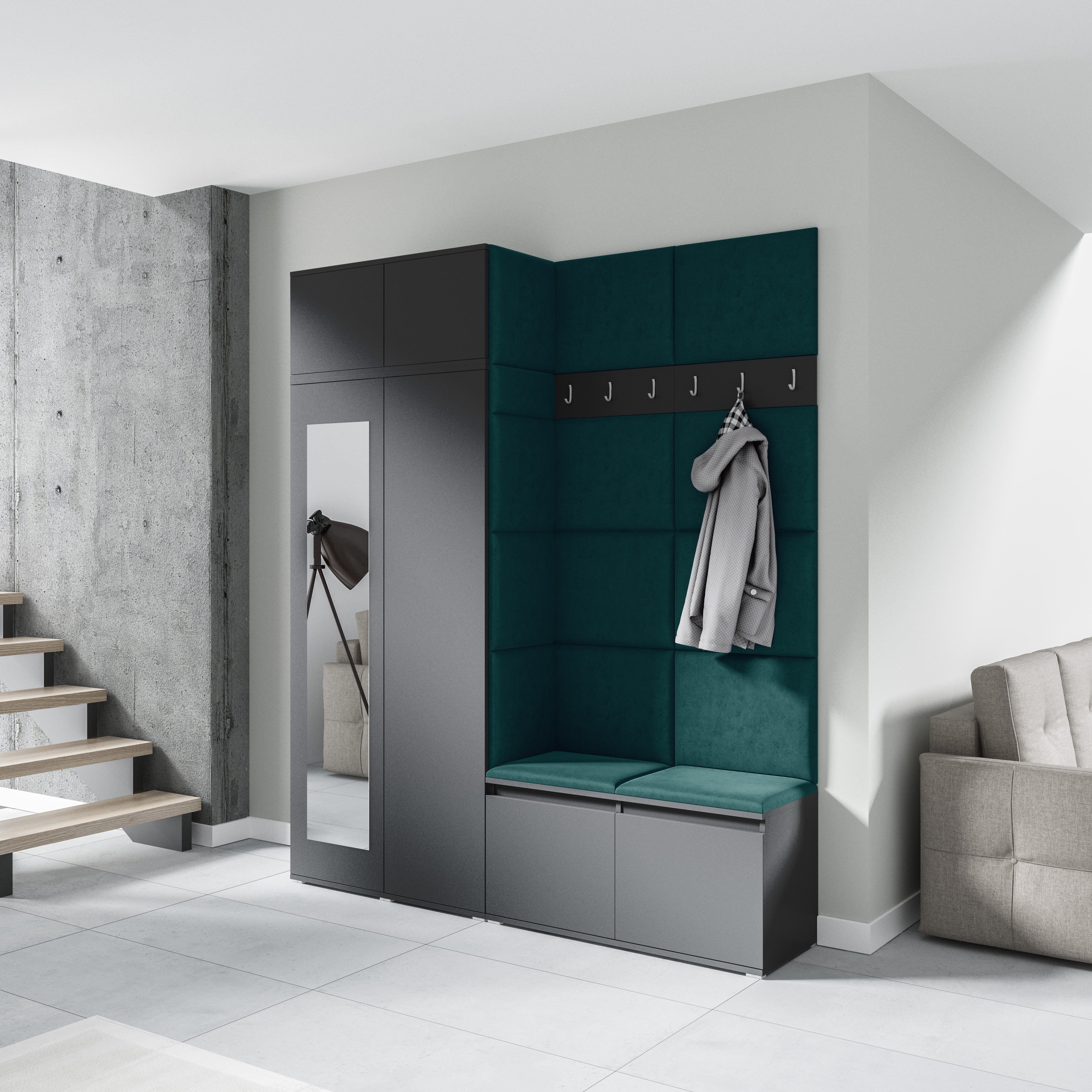 PK Emi 19 Hallway Wardrobe Graphite - Upholstered Panels in Various Colours