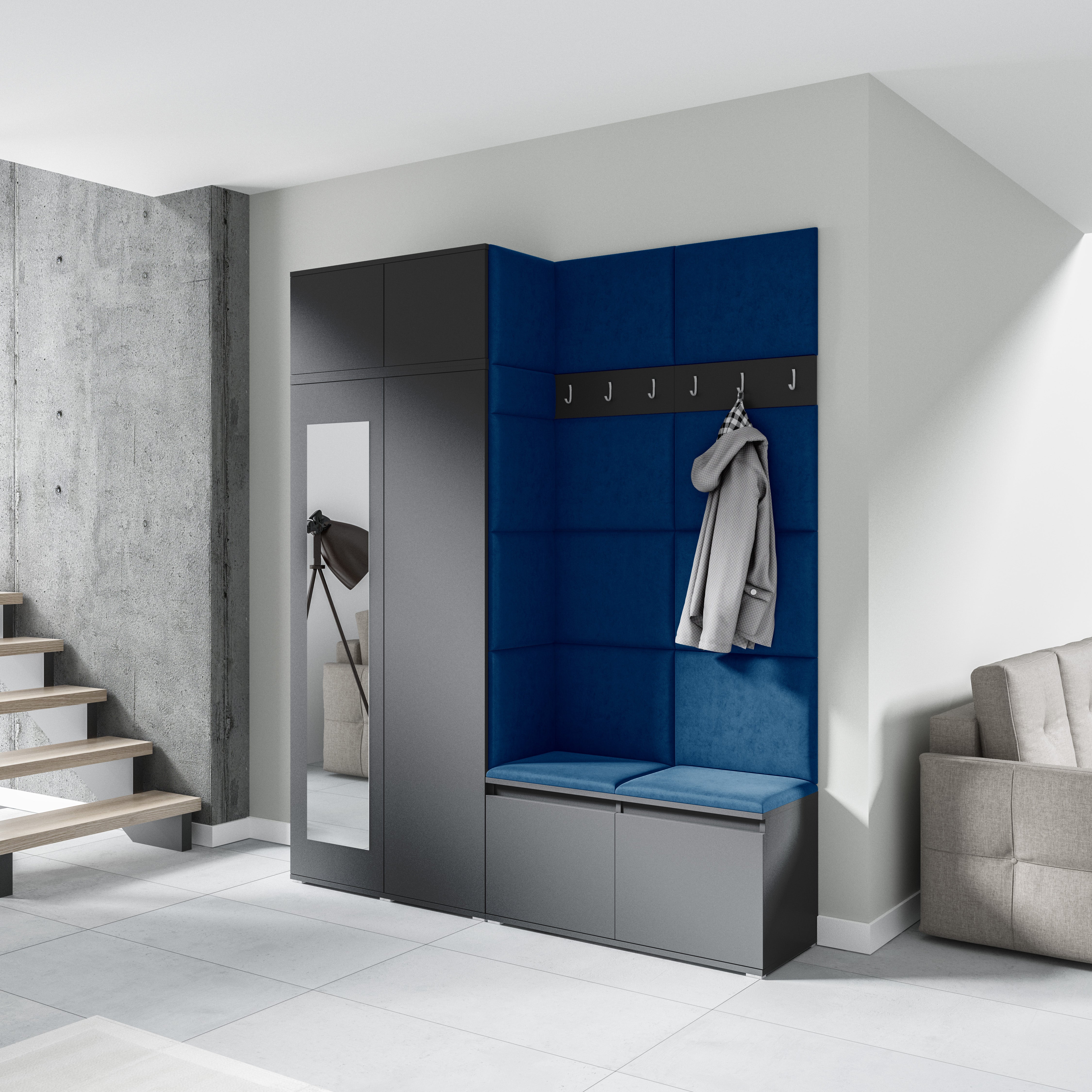 PK Emi 19 Hallway Wardrobe Graphite - Upholstered Panels in Various Colours