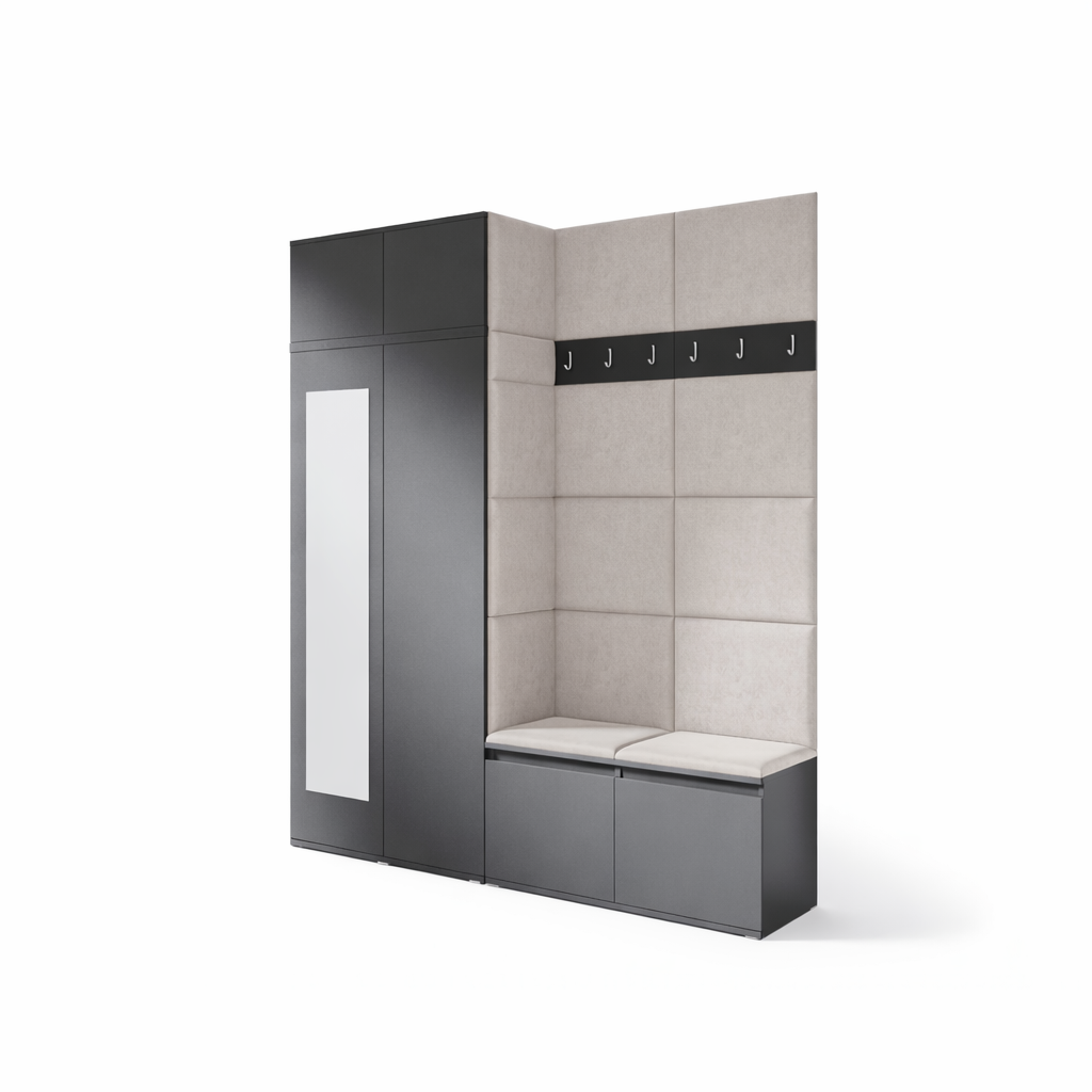 PK Emi 19 Hallway Wardrobe Graphite - Upholstered Panels in Various Colours