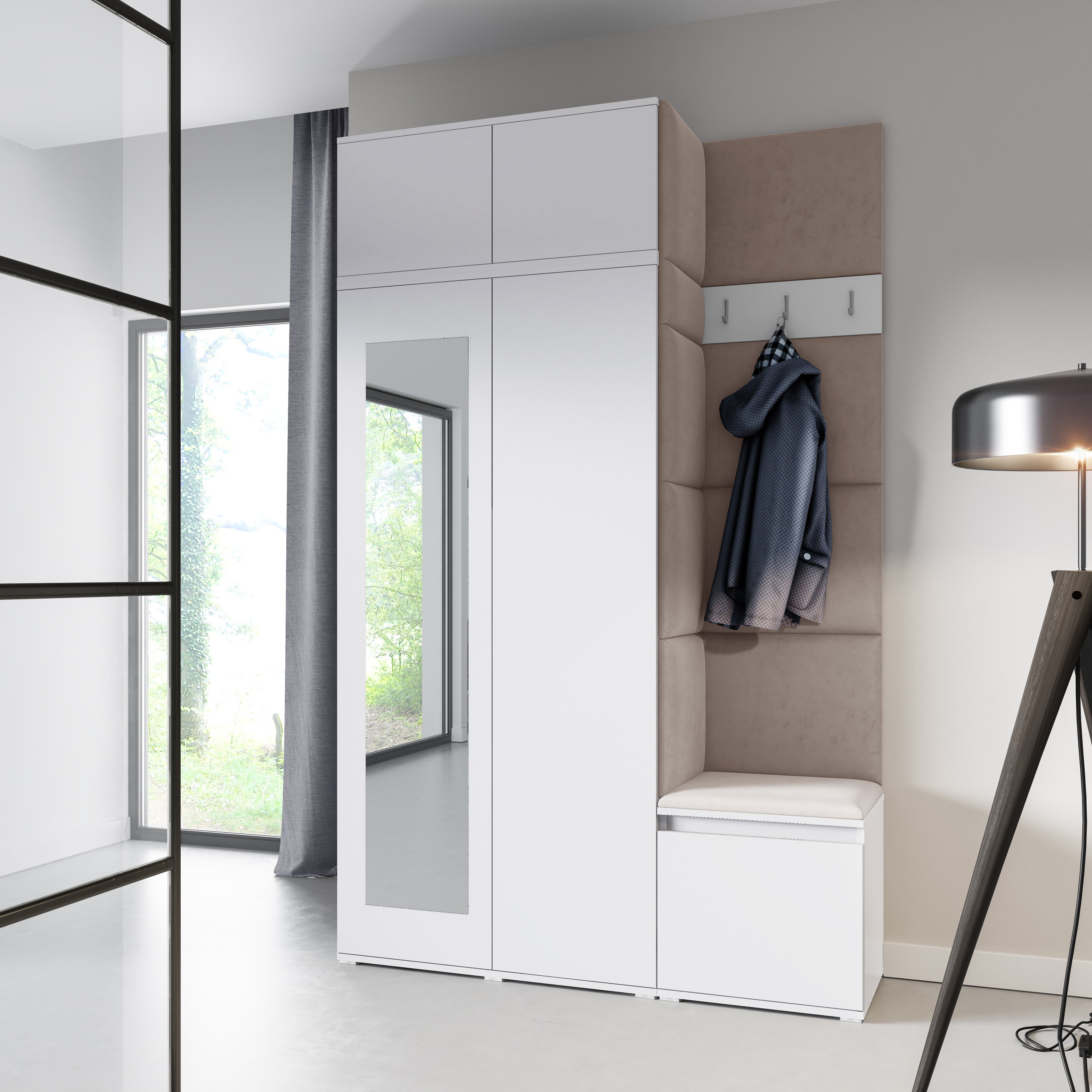 PK Emi 20 Hallway Wardrobe White - Upholstered Panels in Various Colours