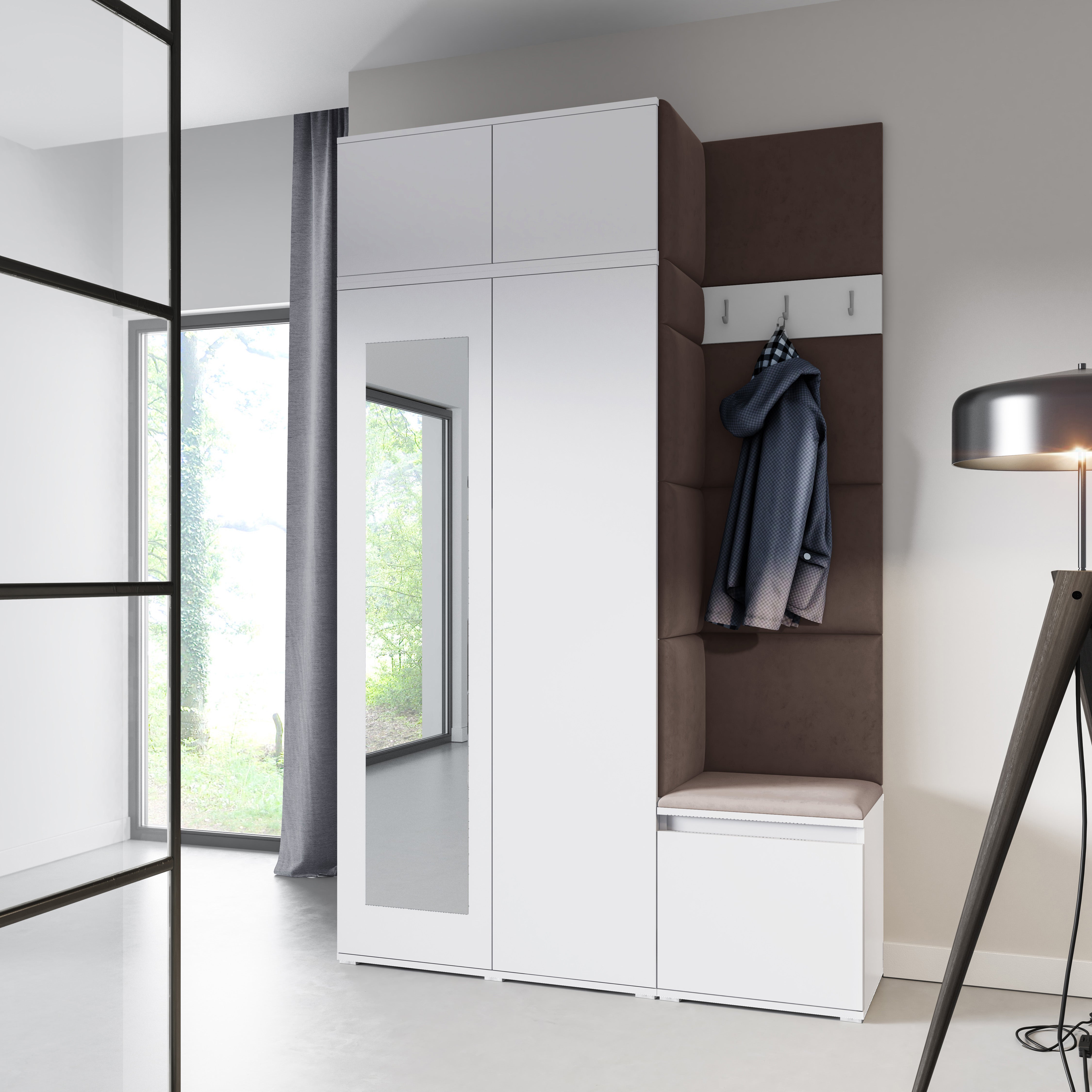PK Emi 20 Hallway Wardrobe White - Upholstered Panels in Various Colours