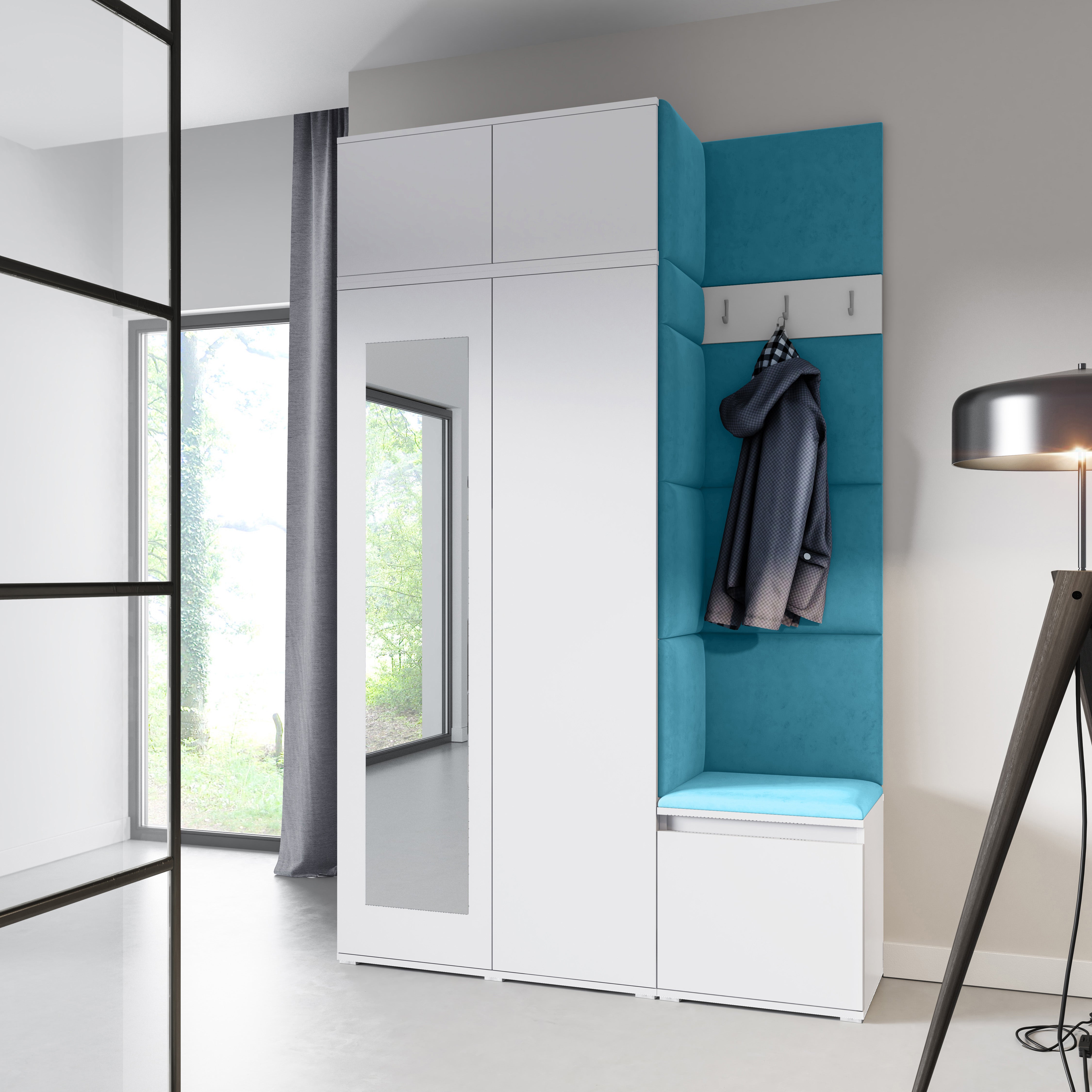 PK Emi 20 Hallway Wardrobe White - Upholstered Panels in Various Colours