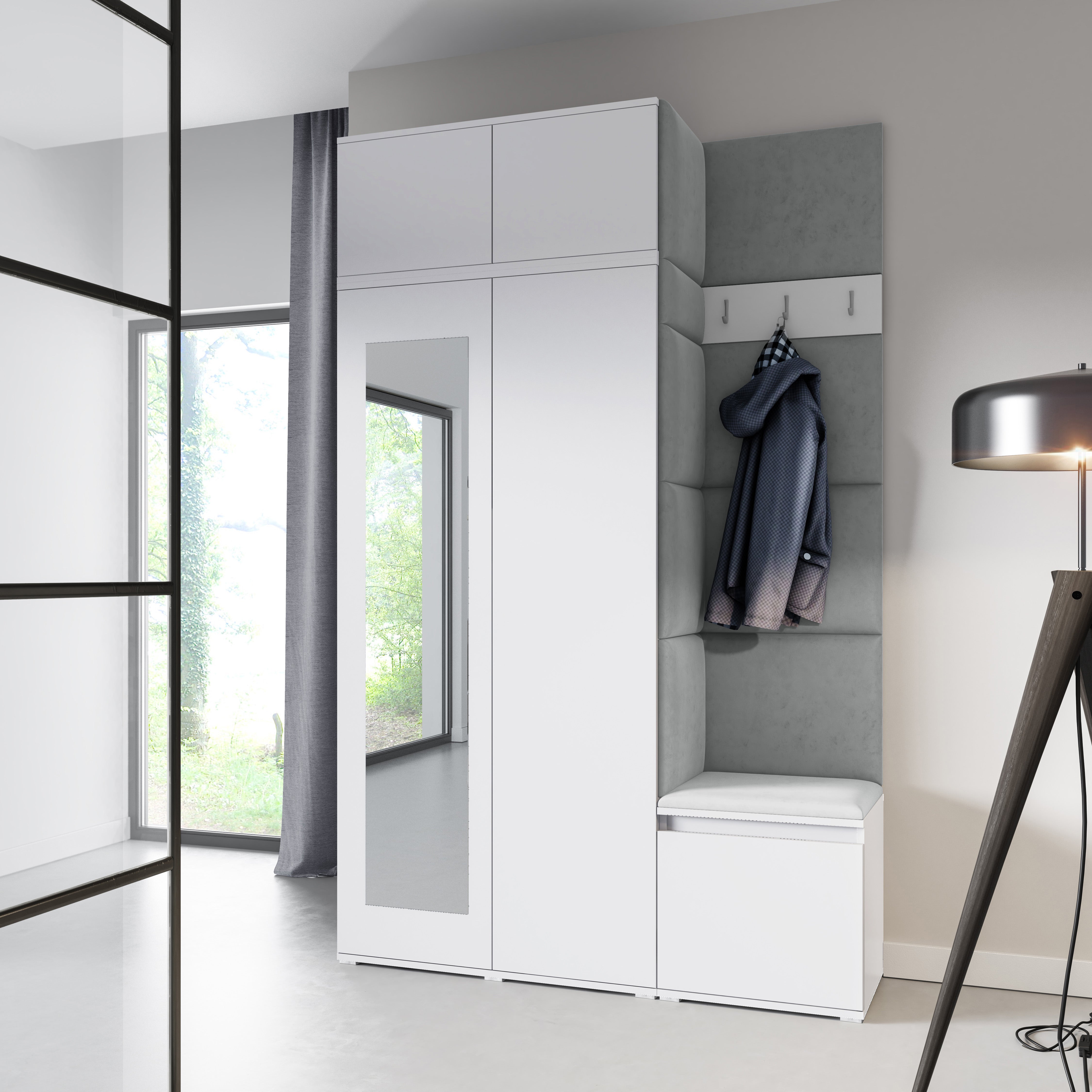 PK Emi 20 Hallway Wardrobe White - Upholstered Panels in Various Colours