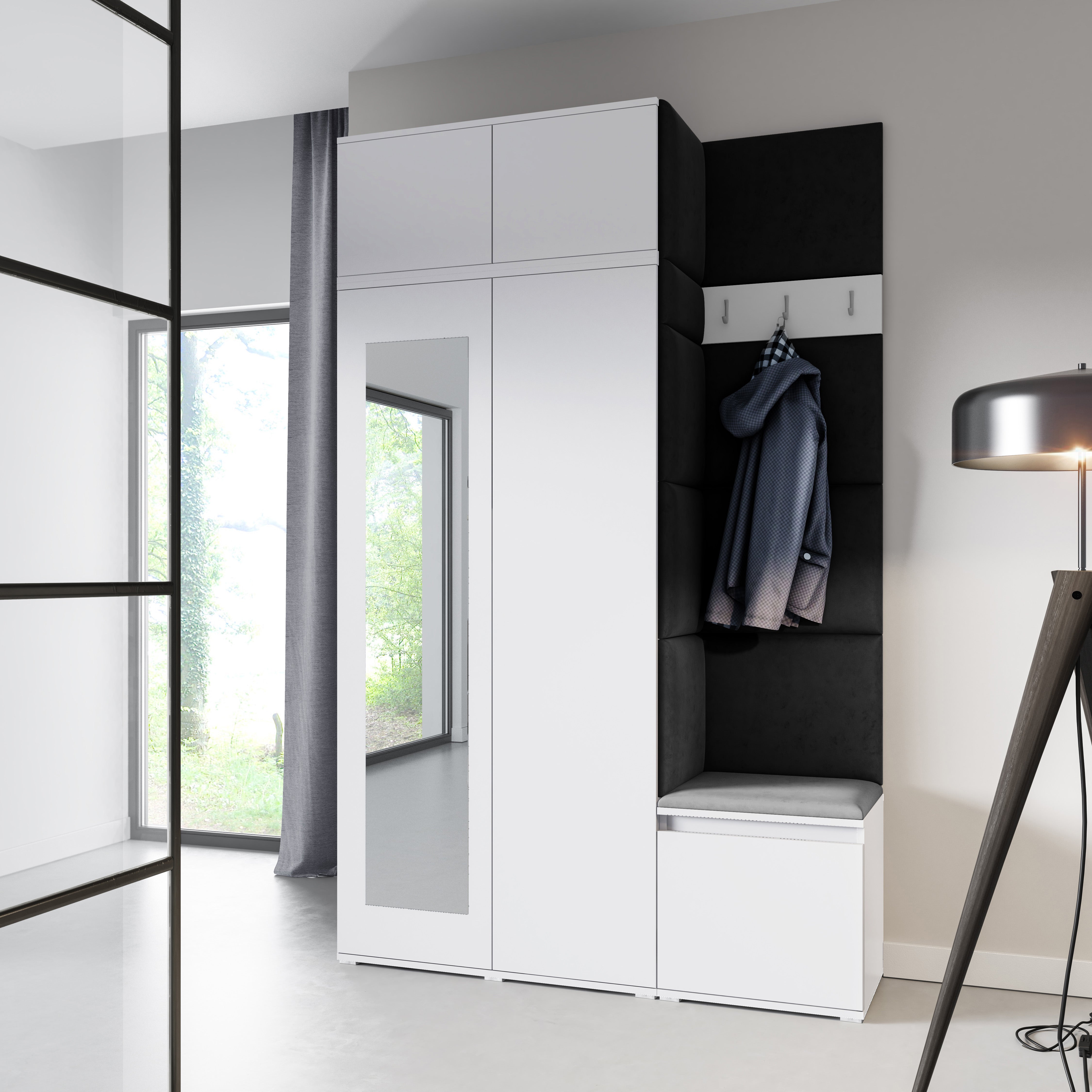 PK Emi 20 Hallway Wardrobe White - Upholstered Panels in Various Colours