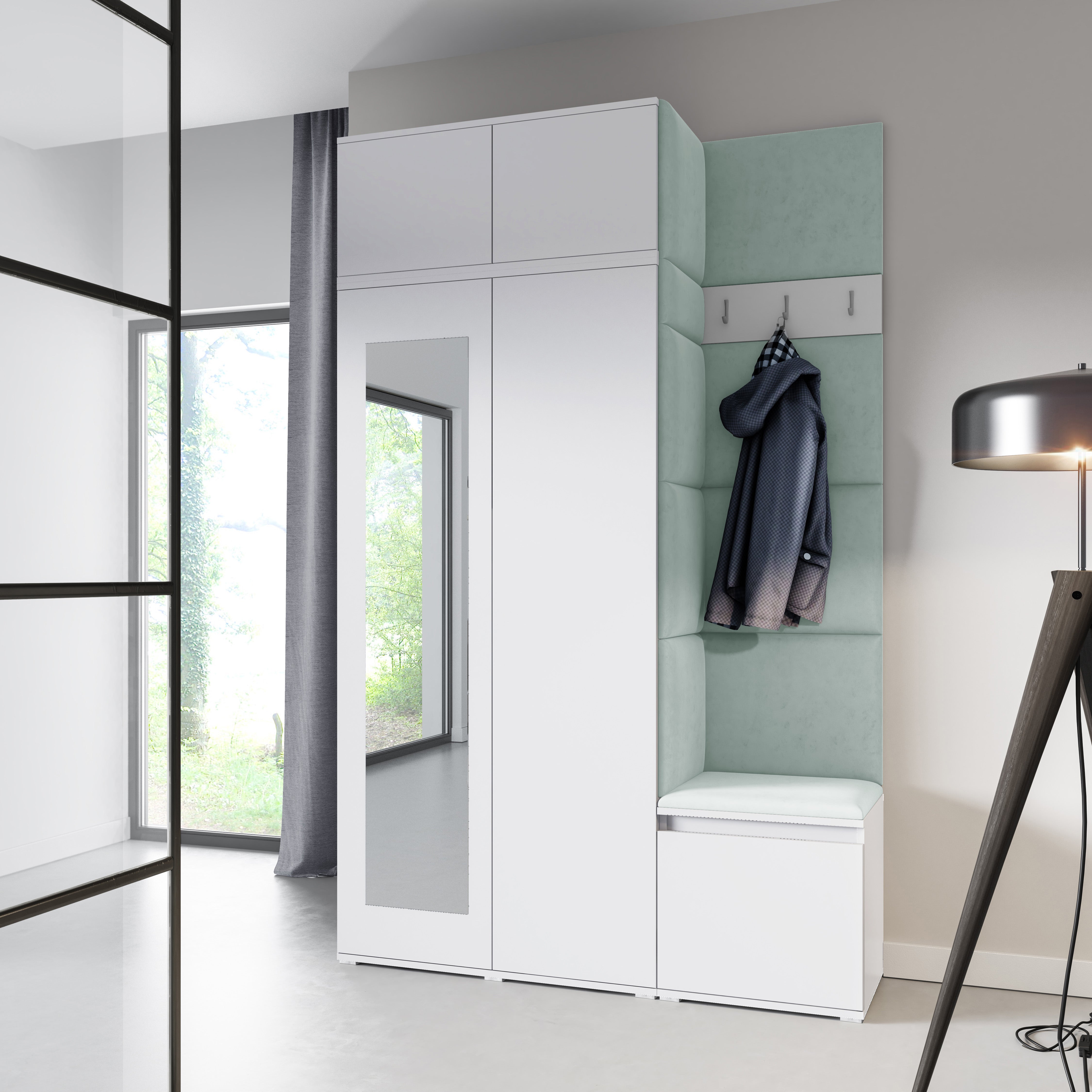 PK Emi 20 Hallway Wardrobe White - Upholstered Panels in Various Colours