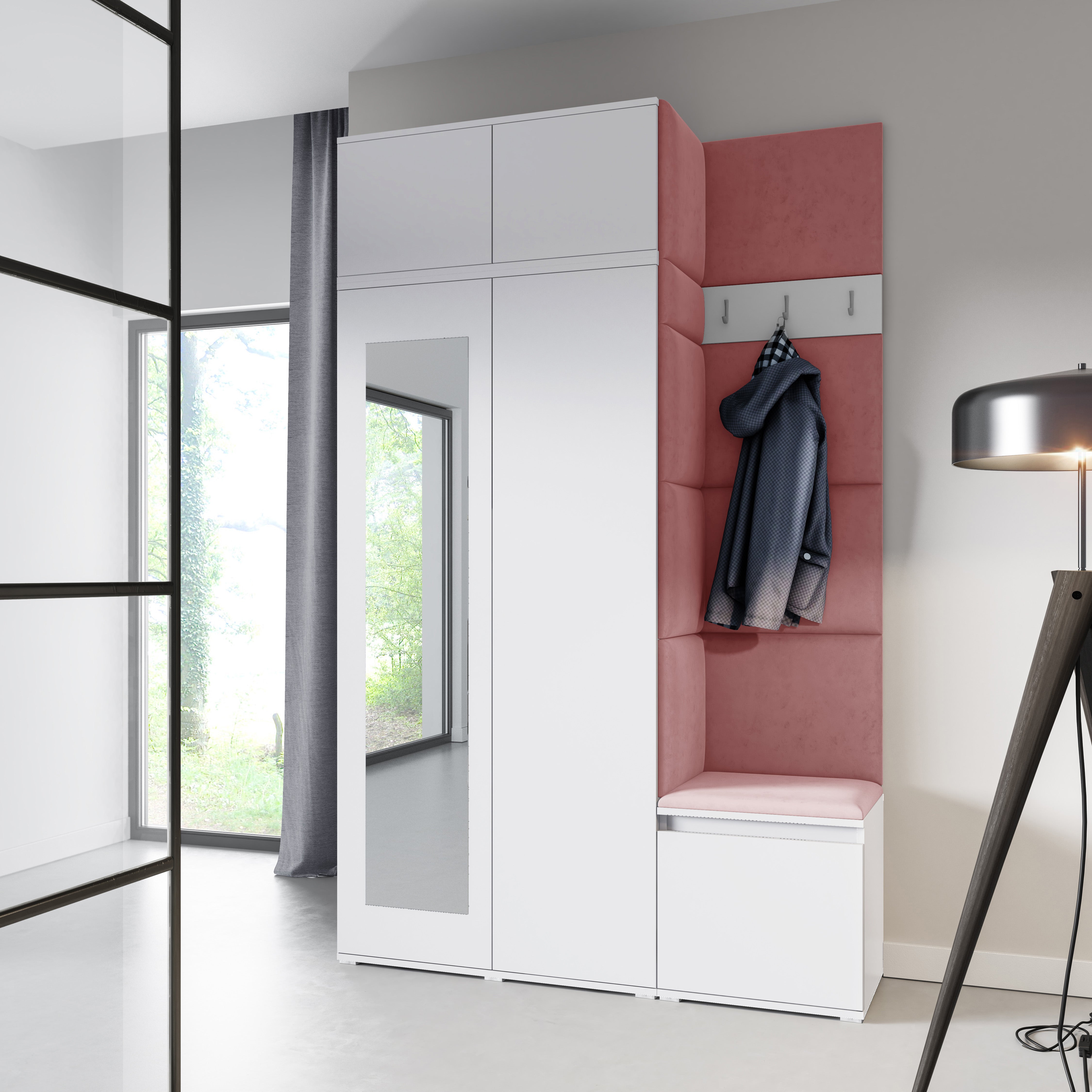 PK Emi 20 Hallway Wardrobe White - Upholstered Panels in Various Colours