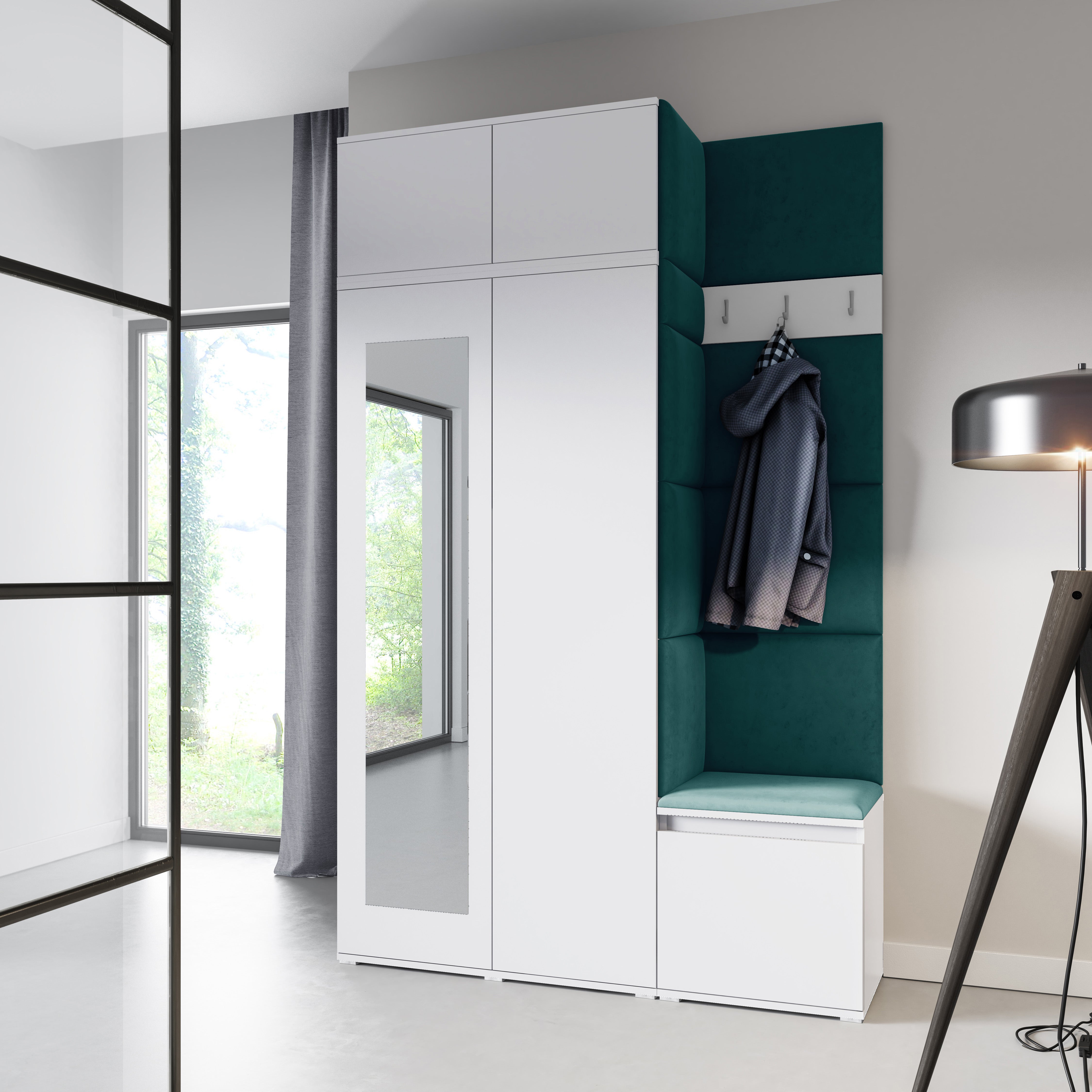 PK Emi 20 Hallway Wardrobe White - Upholstered Panels in Various Colours
