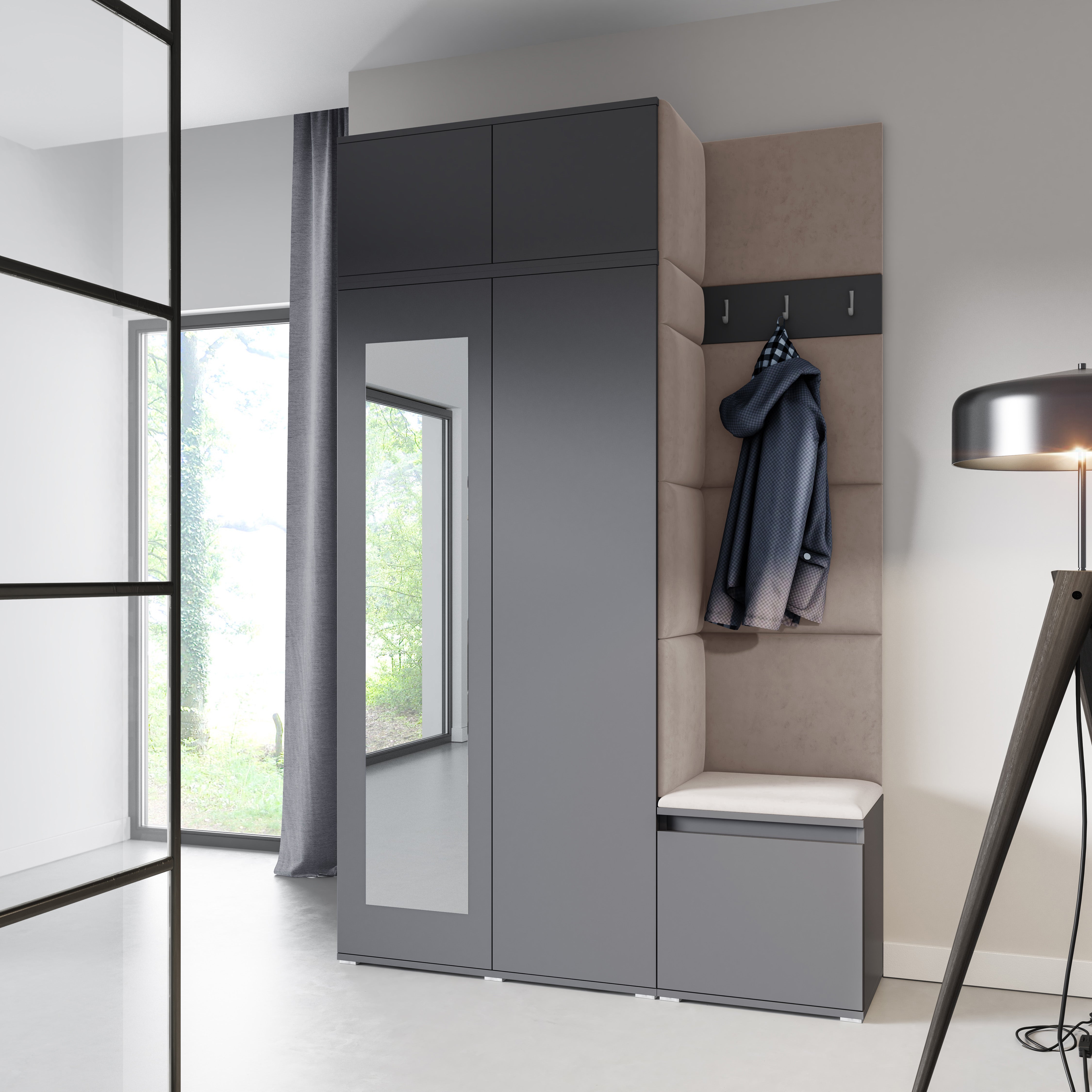 PK Emi 20 Hallway Wardrobe Graphite - Upholstered Panels in Various Colours