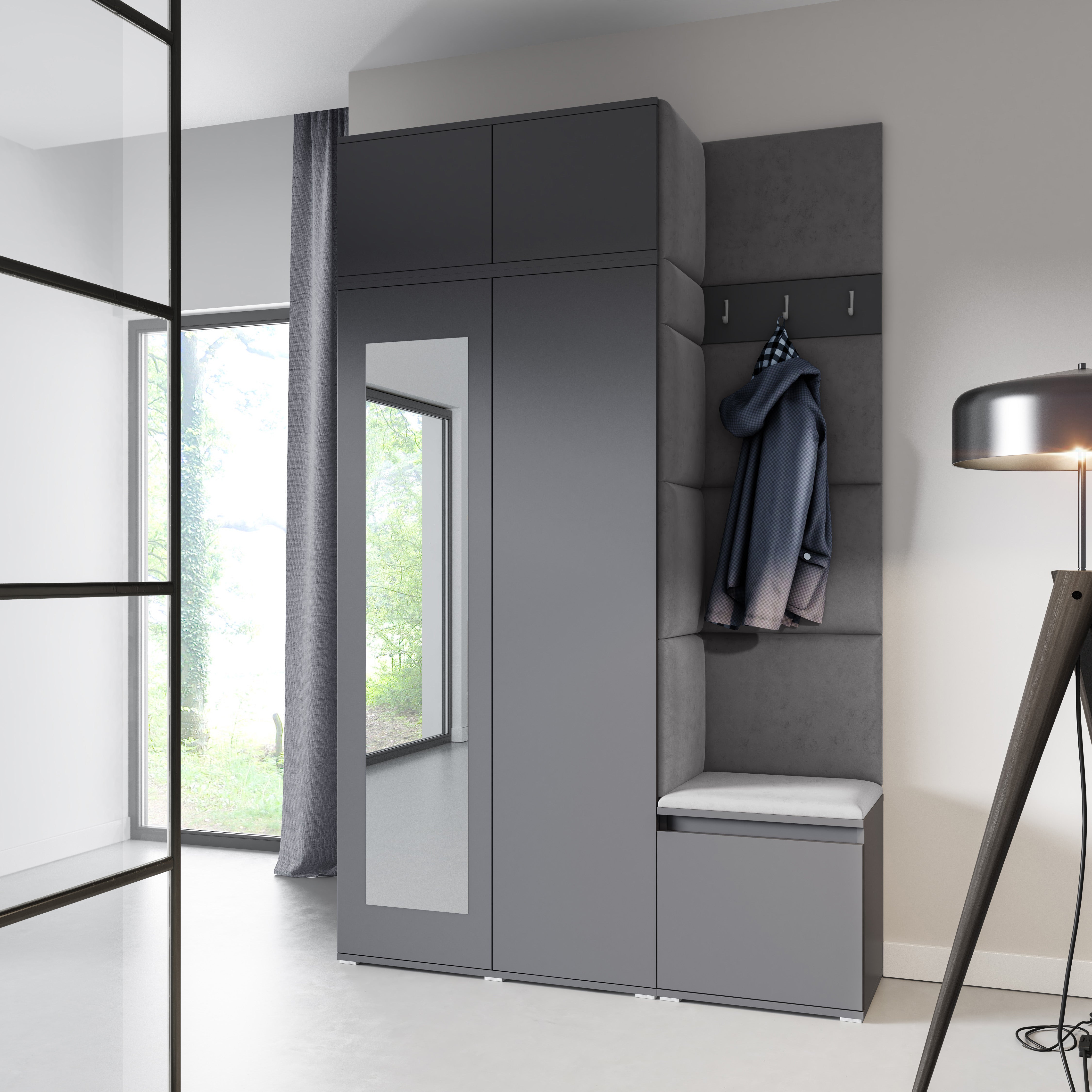 PK Emi 20 Hallway Wardrobe Graphite - Upholstered Panels in Various Colours
