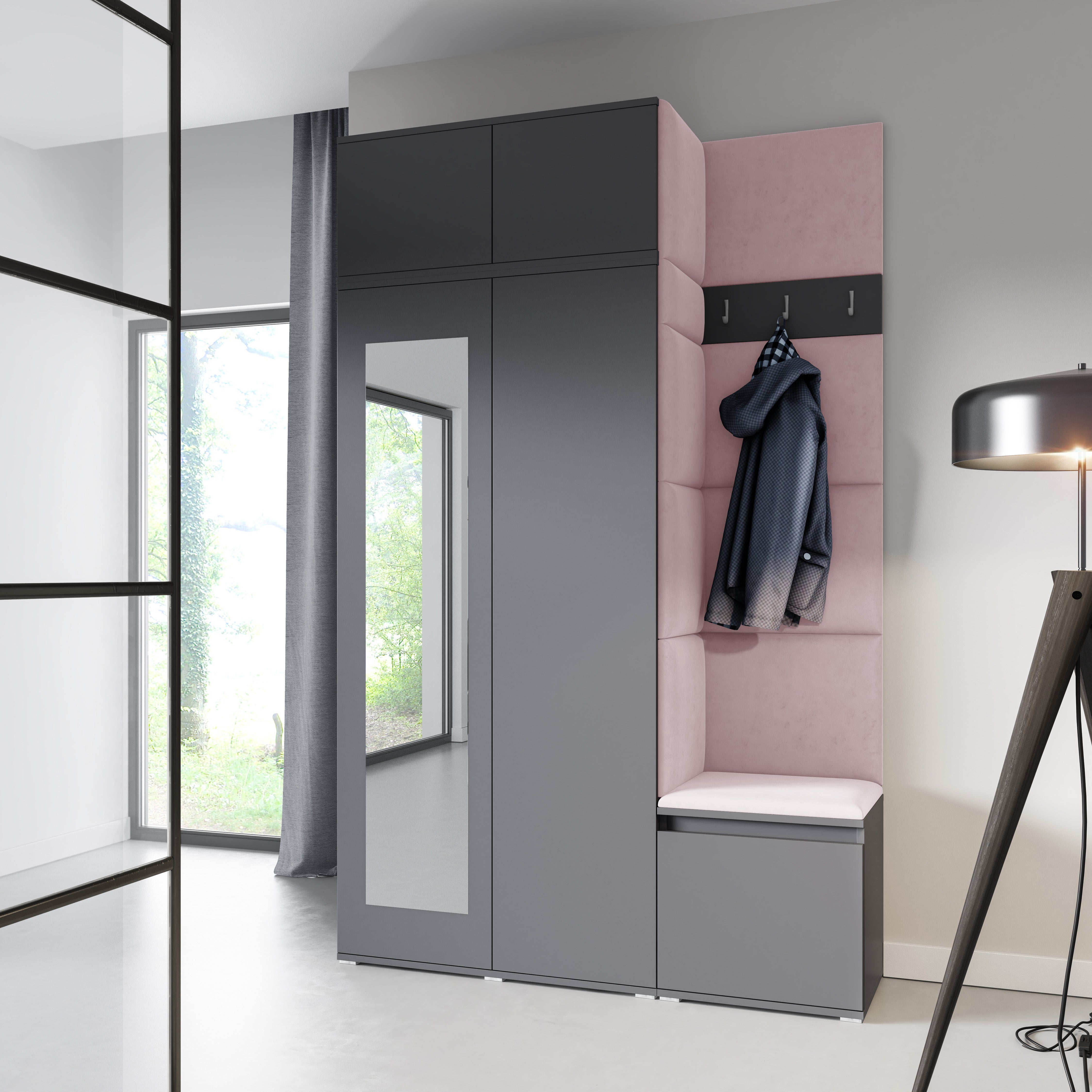 PK Emi 20 Hallway Wardrobe Graphite - Upholstered Panels in Various Colours