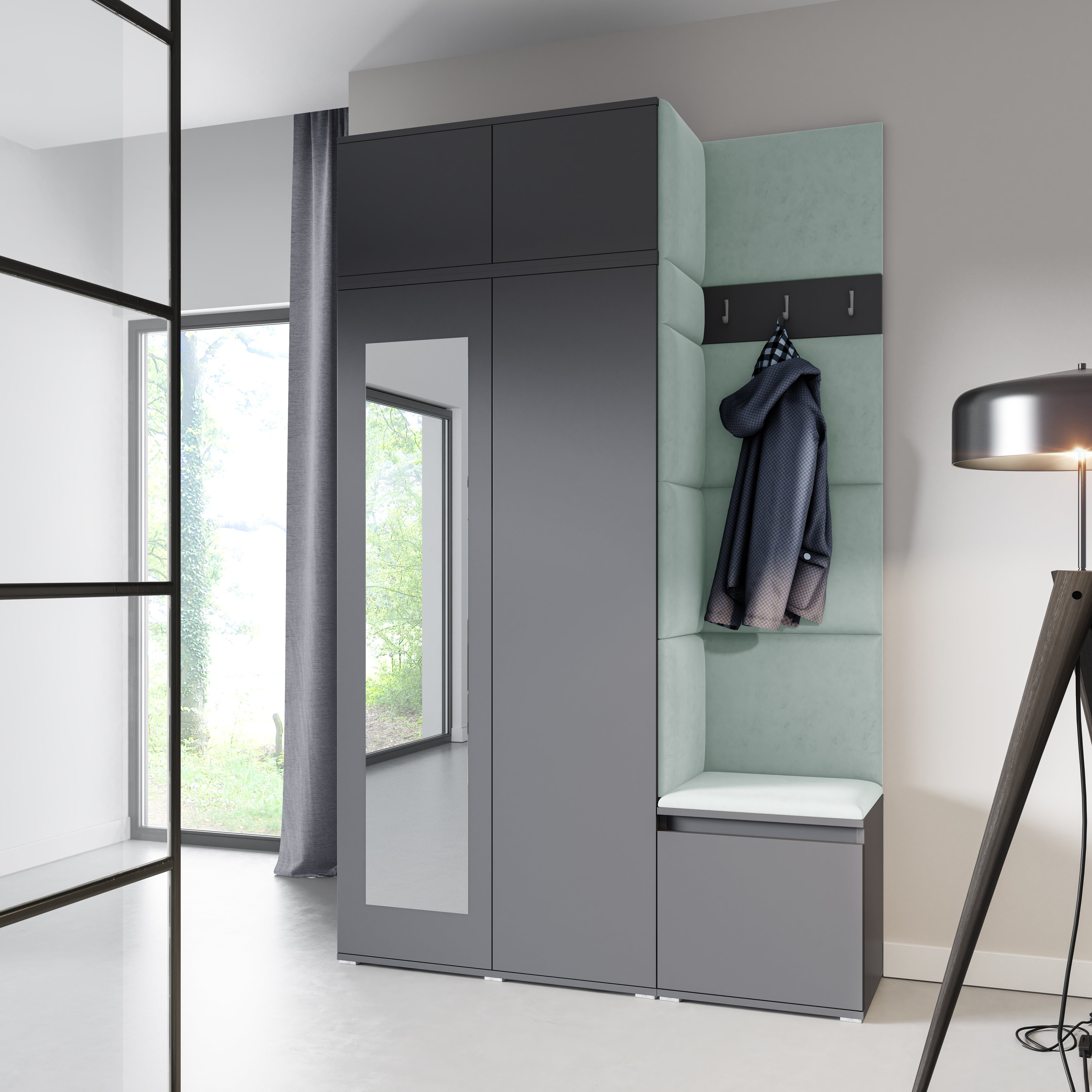 PK Emi 20 Hallway Wardrobe Graphite - Upholstered Panels in Various Colours