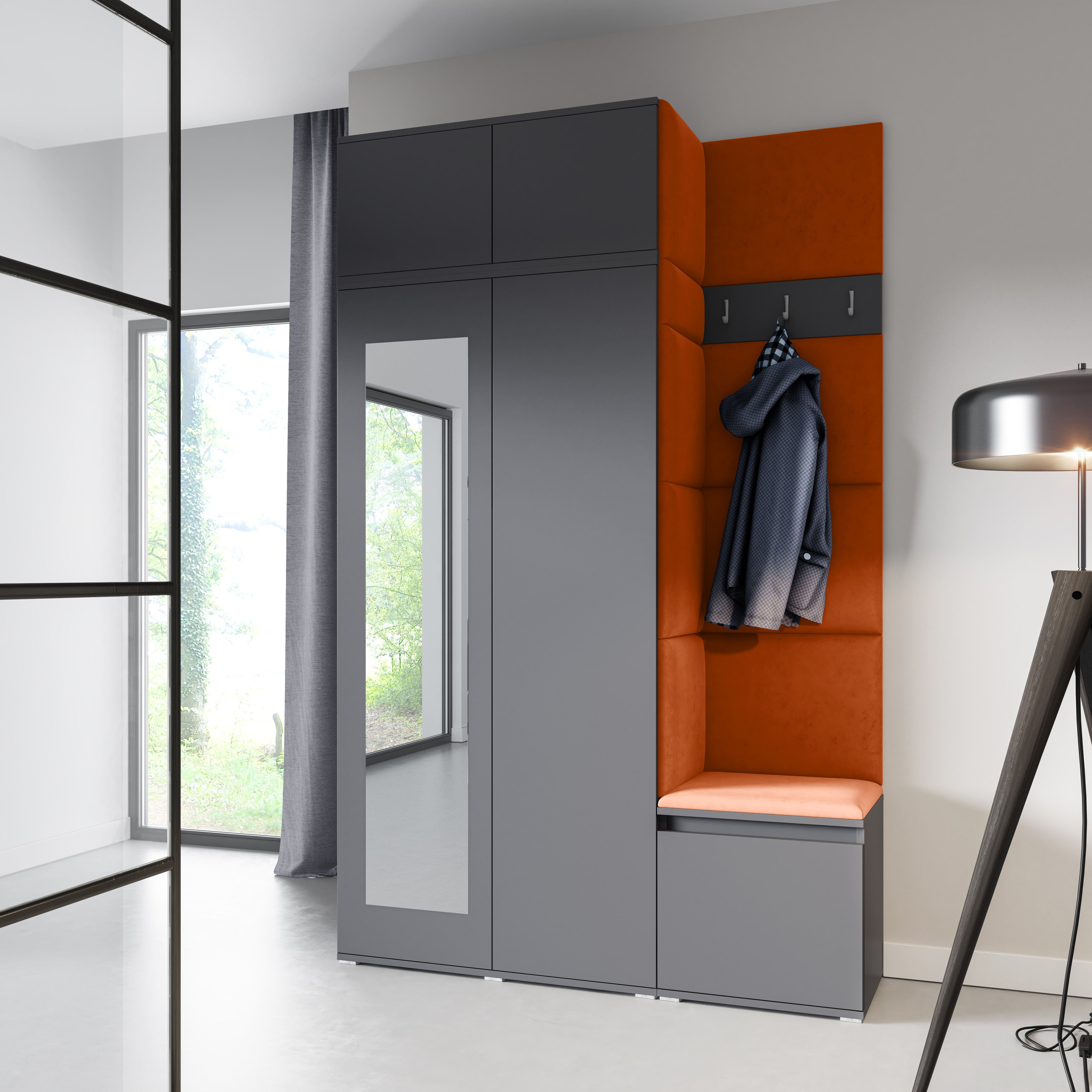 PK Emi 20 Hallway Wardrobe Graphite - Upholstered Panels in Various Colours