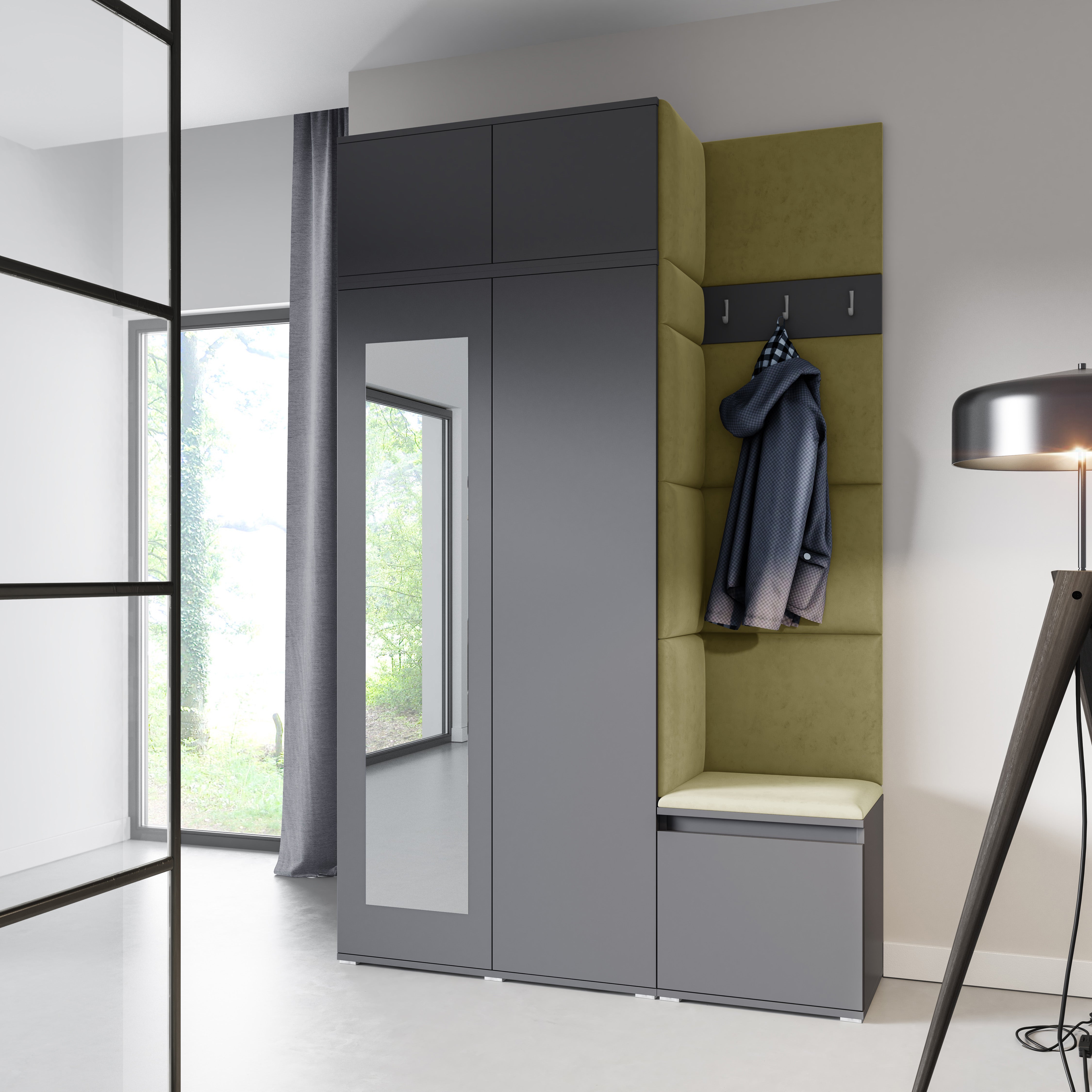 PK Emi 20 Hallway Wardrobe Graphite - Upholstered Panels in Various Colours