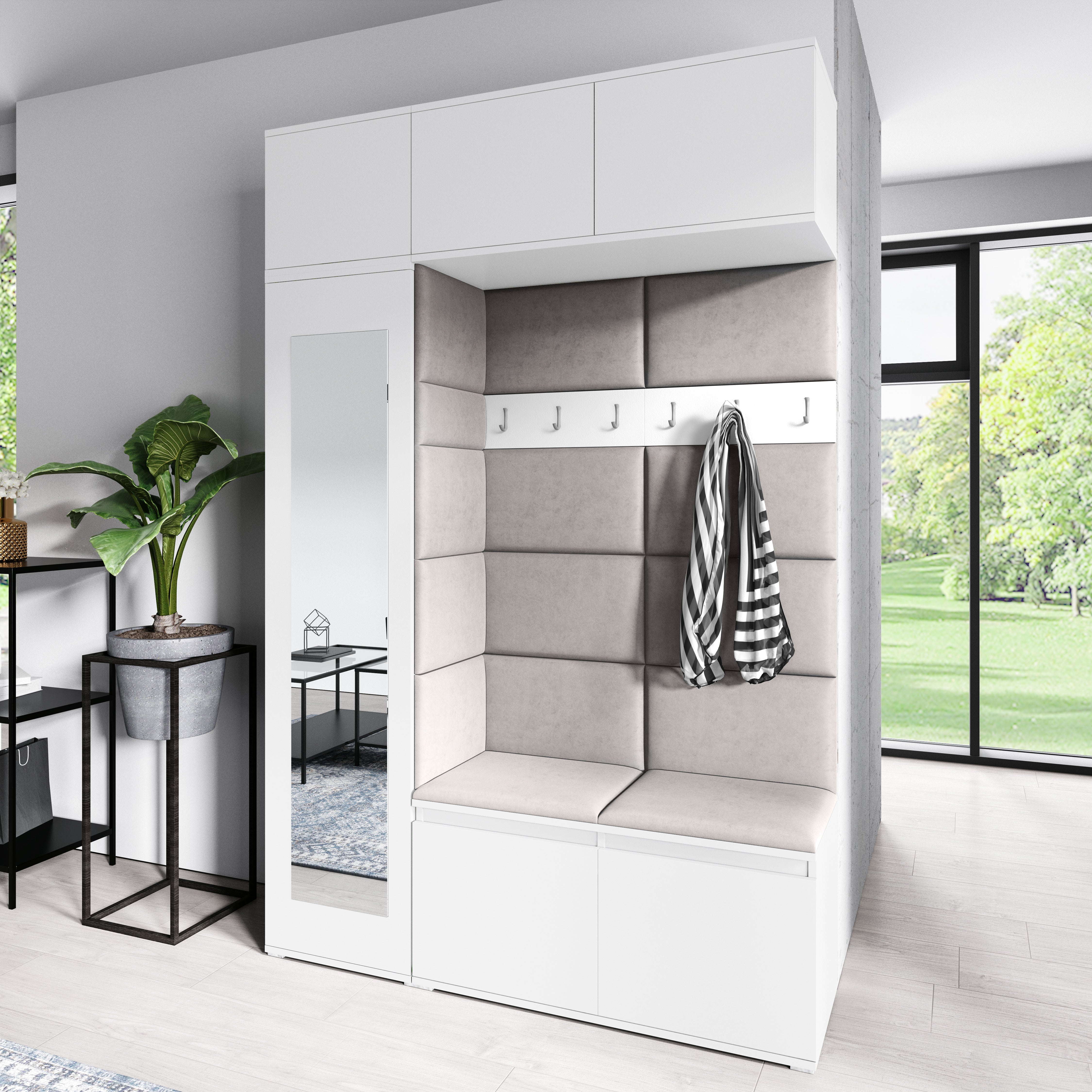 PK Emi 21 Hallway Wardrobe White - Upholstered Panels in Various Colours