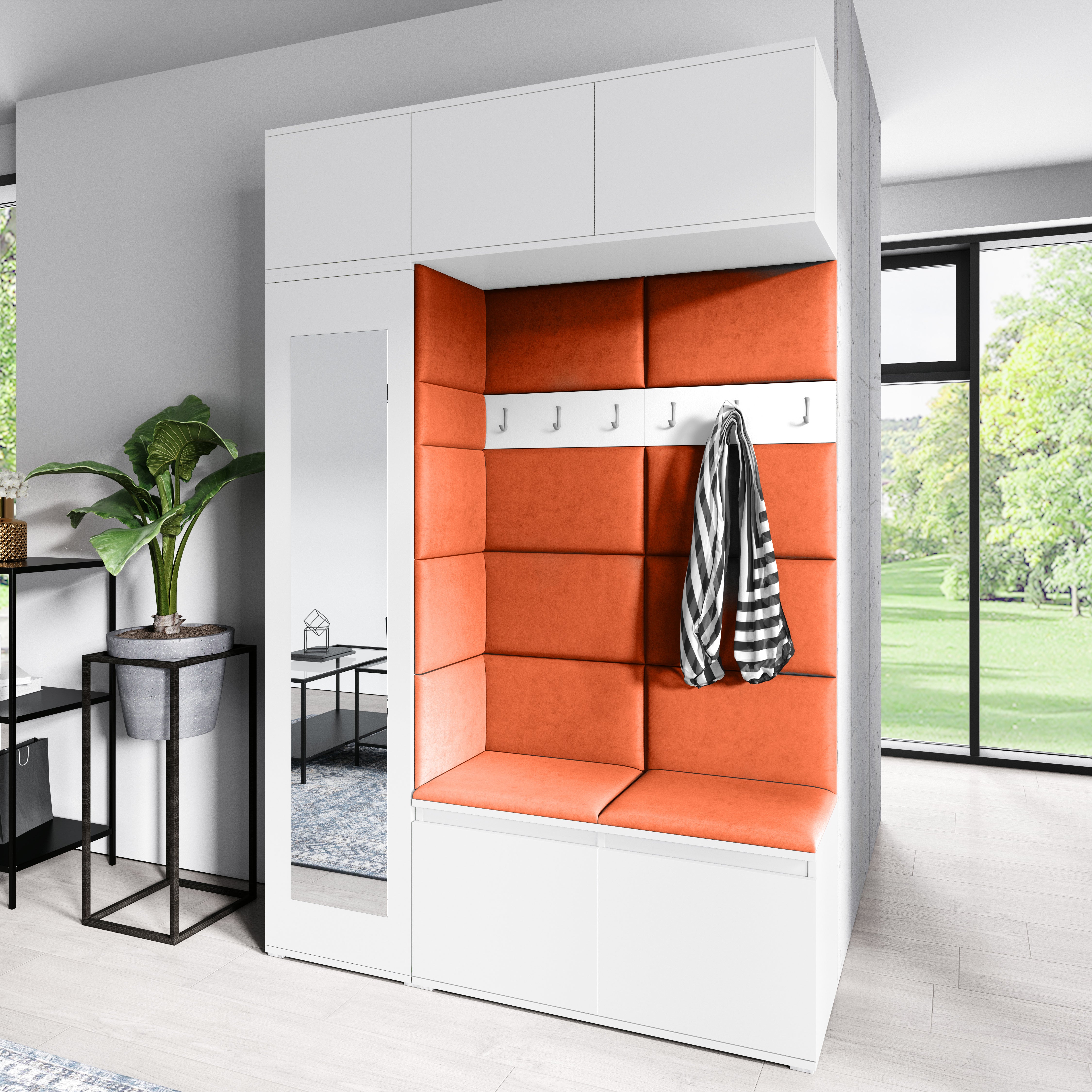 PK Emi 21 Hallway Wardrobe White - Upholstered Panels in Various Colours