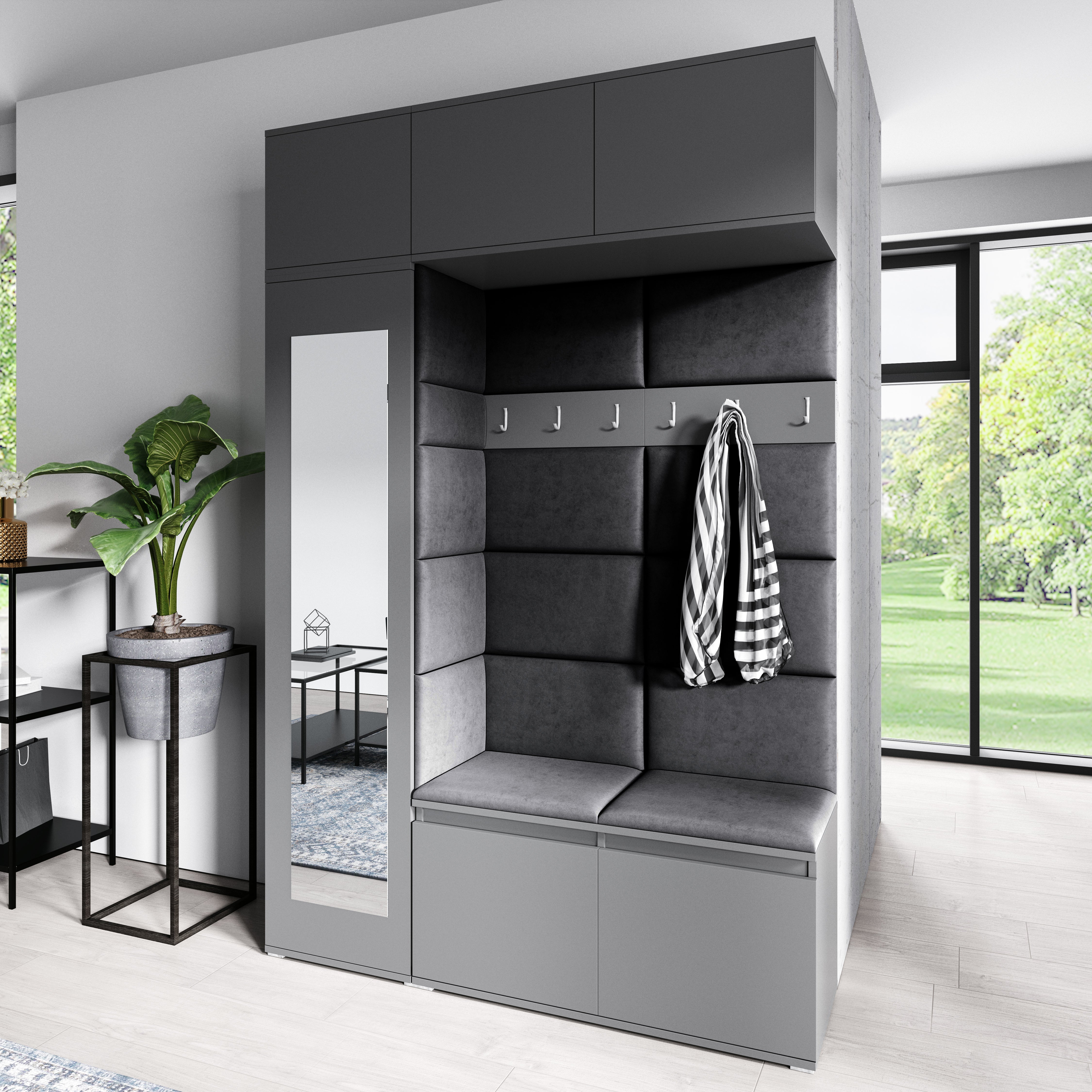 PK Emi 21 Hallway Wardrobe Graphite - Upholstered Panels in Various Colours