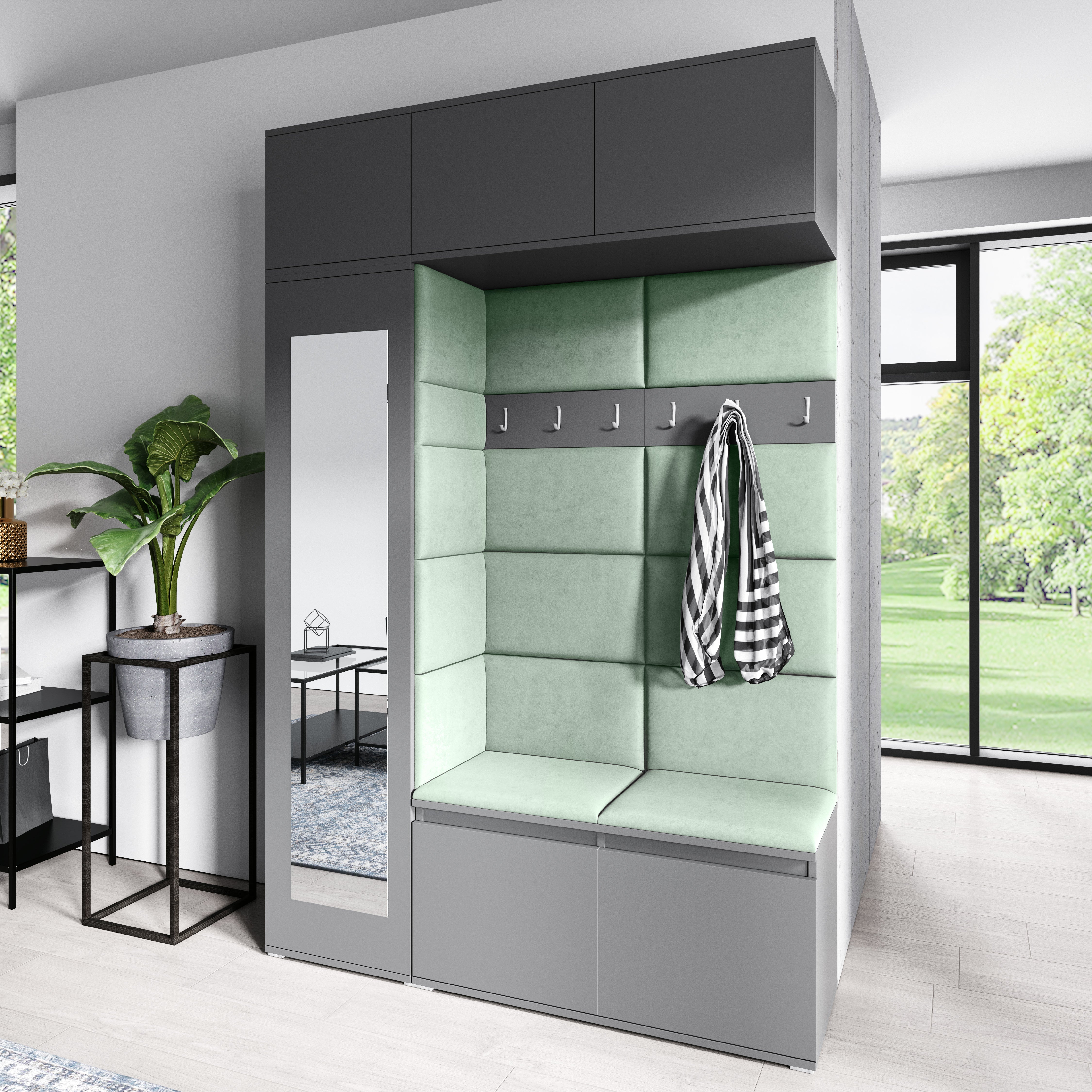 PK Emi 21 Hallway Wardrobe Graphite - Upholstered Panels in Various Colours