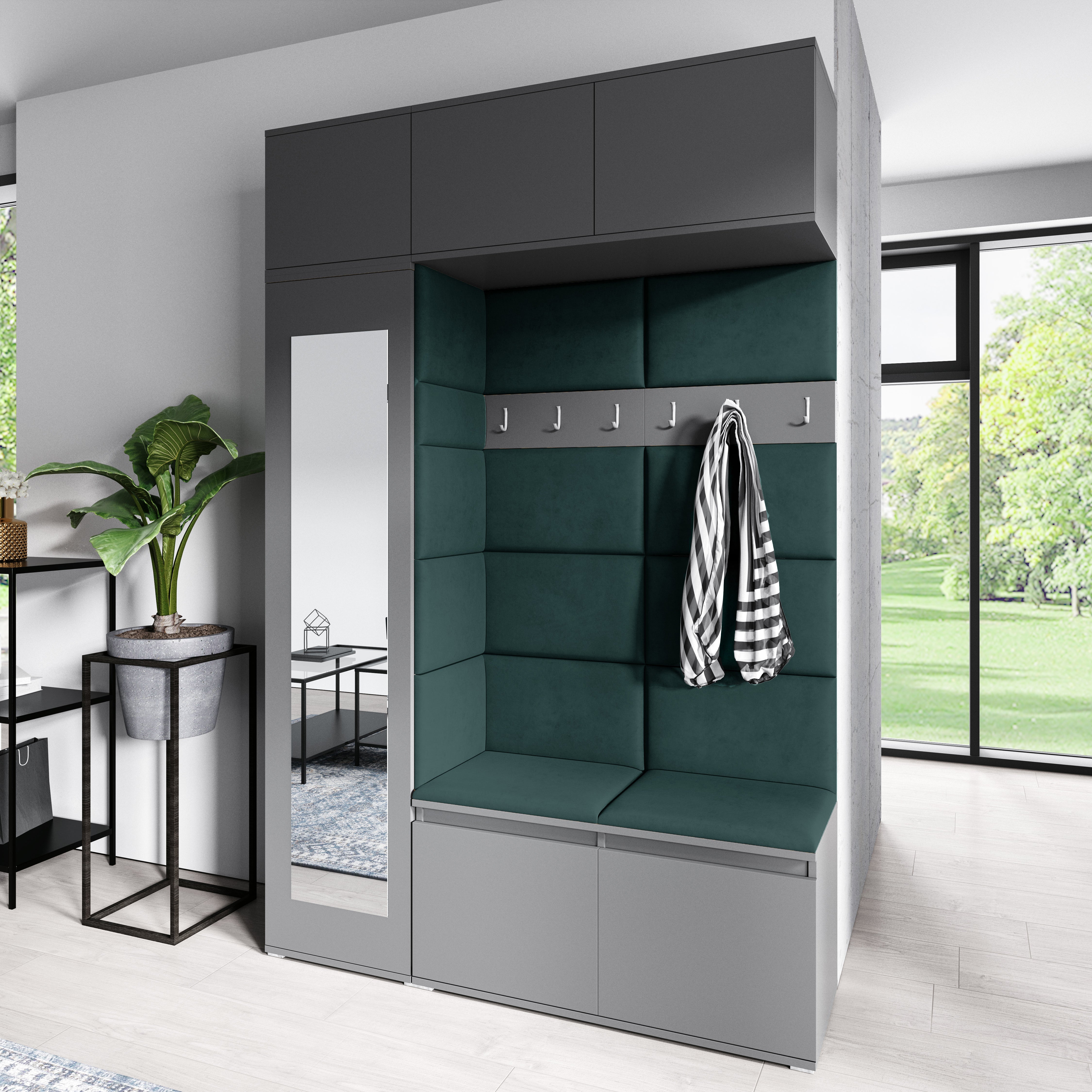 PK Emi 21 Hallway Wardrobe Graphite - Upholstered Panels in Various Colours