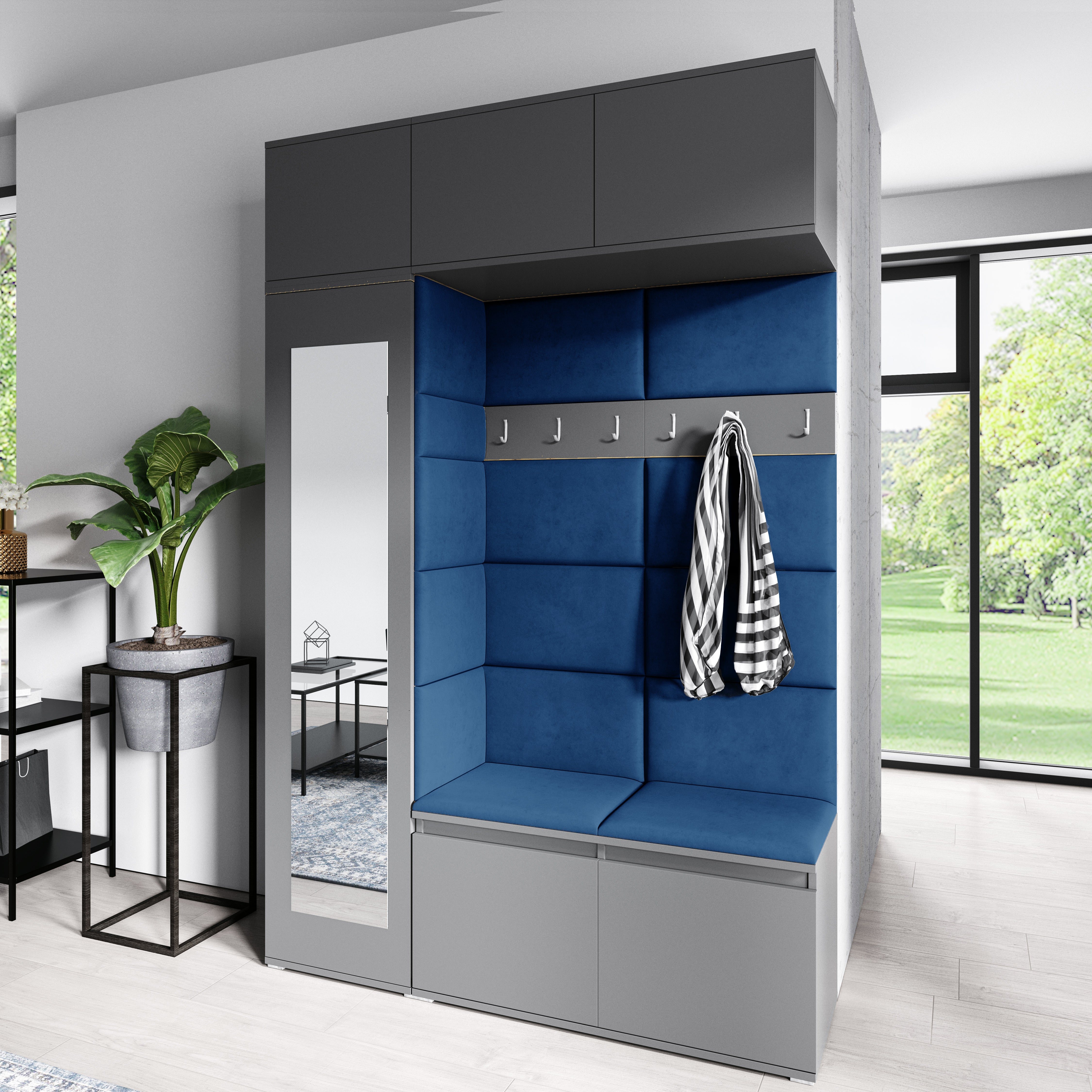 PK Emi 21 Hallway Wardrobe Graphite - Upholstered Panels in Various Colours