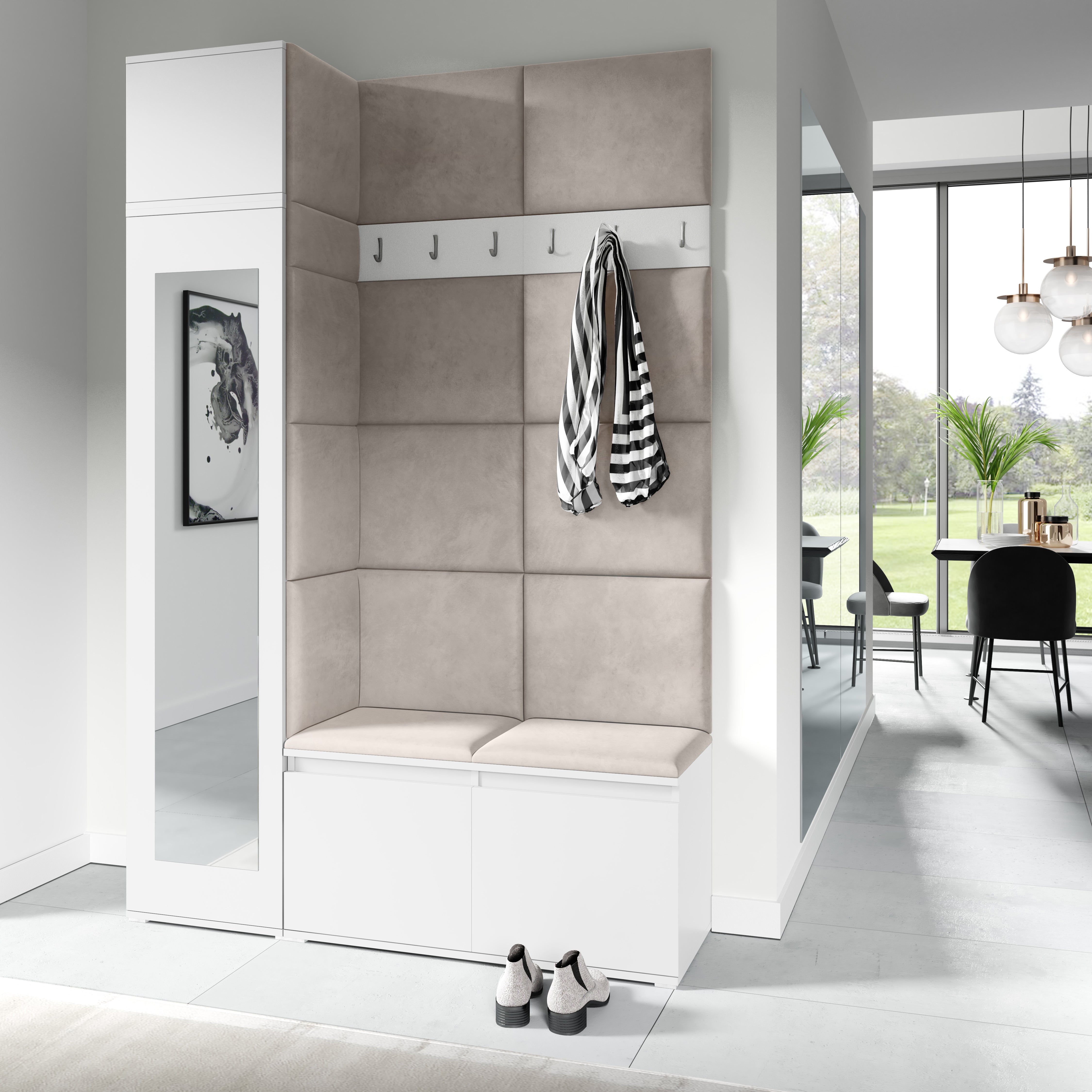 PK Emi 22 Hallway Wardrobe White - Upholstered Panels in Various Colours