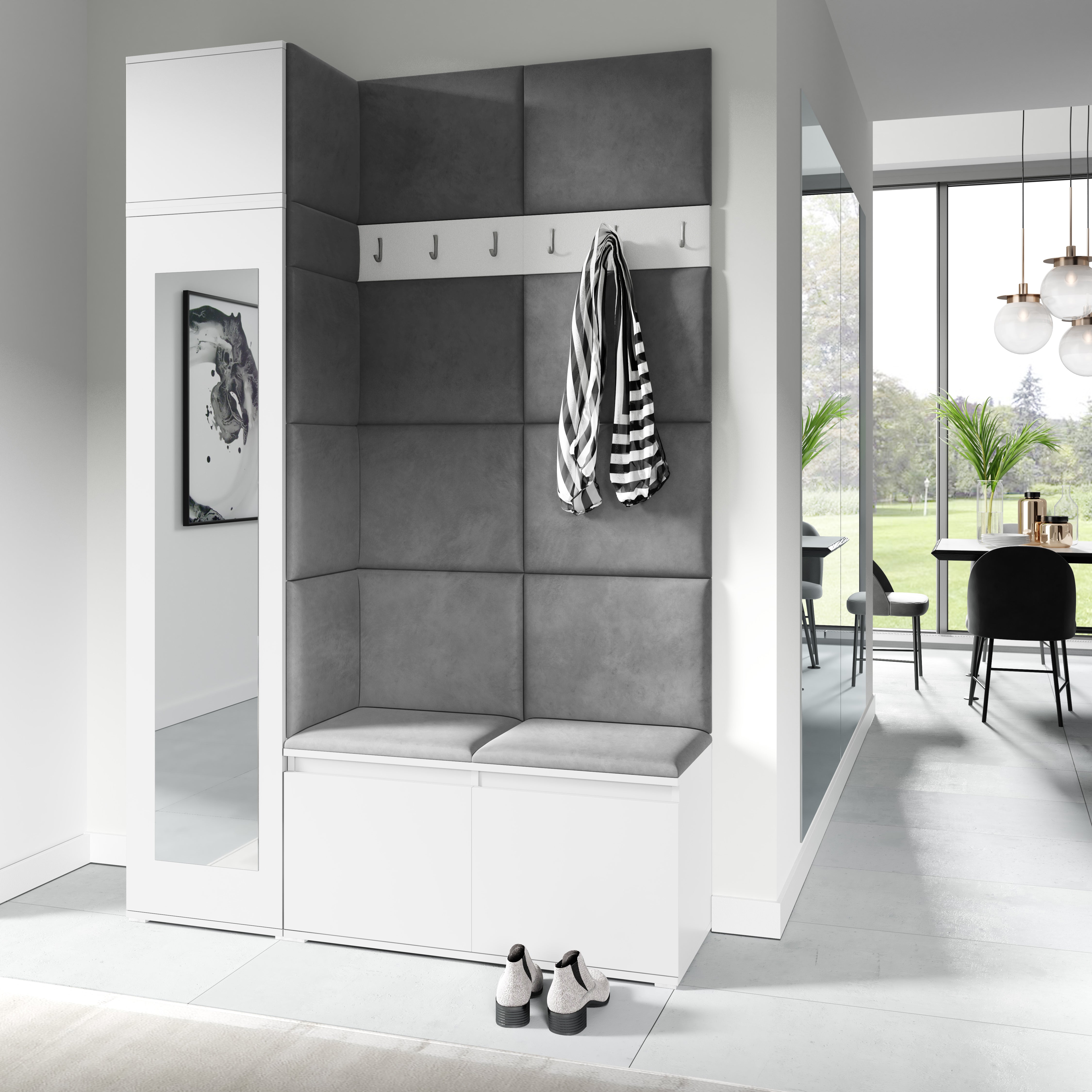 PK Emi 22 Hallway Wardrobe White - Upholstered Panels in Various Colours