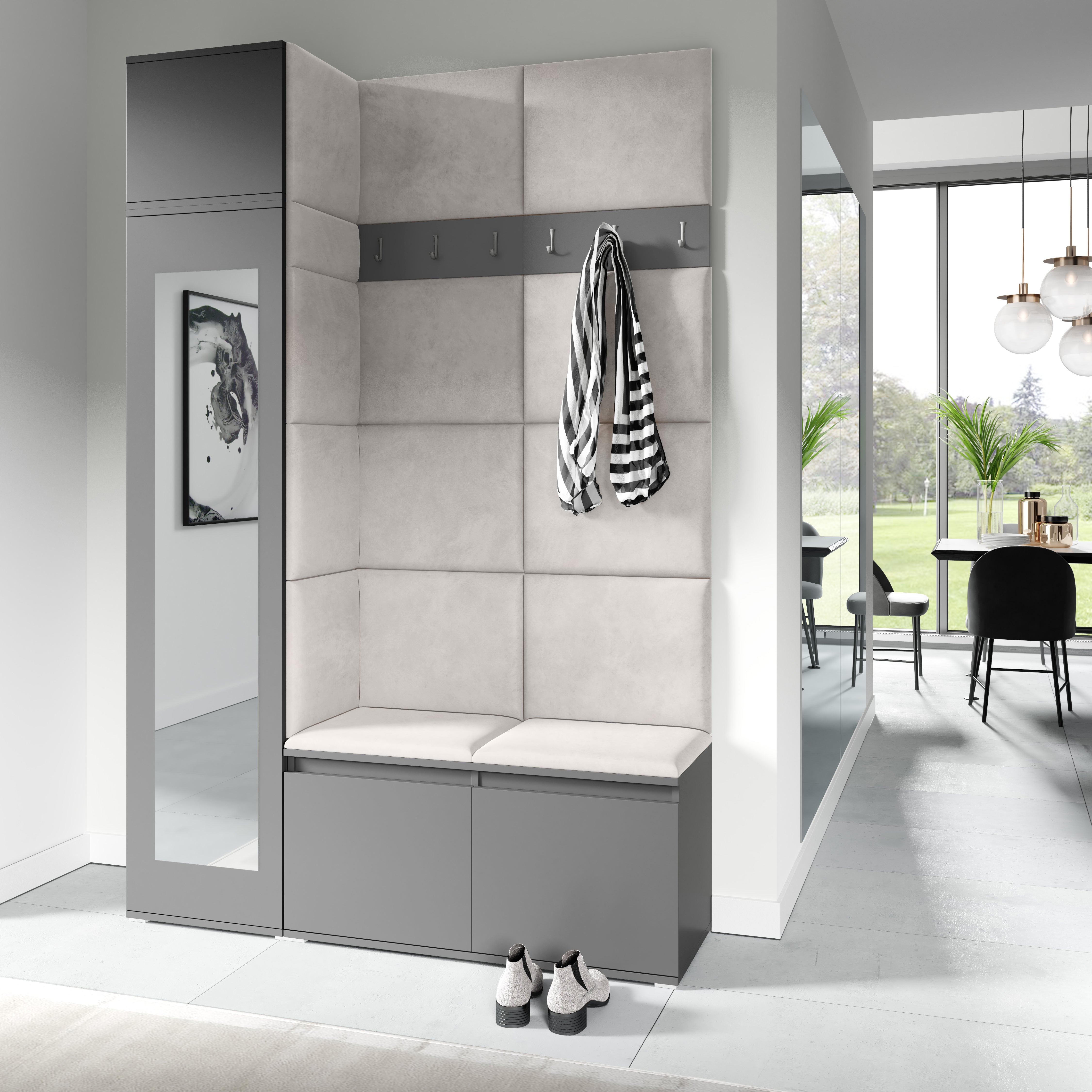 PK Emi 22 Hallway Wardrobe Graphite - Upholstered Panels in Various Colours