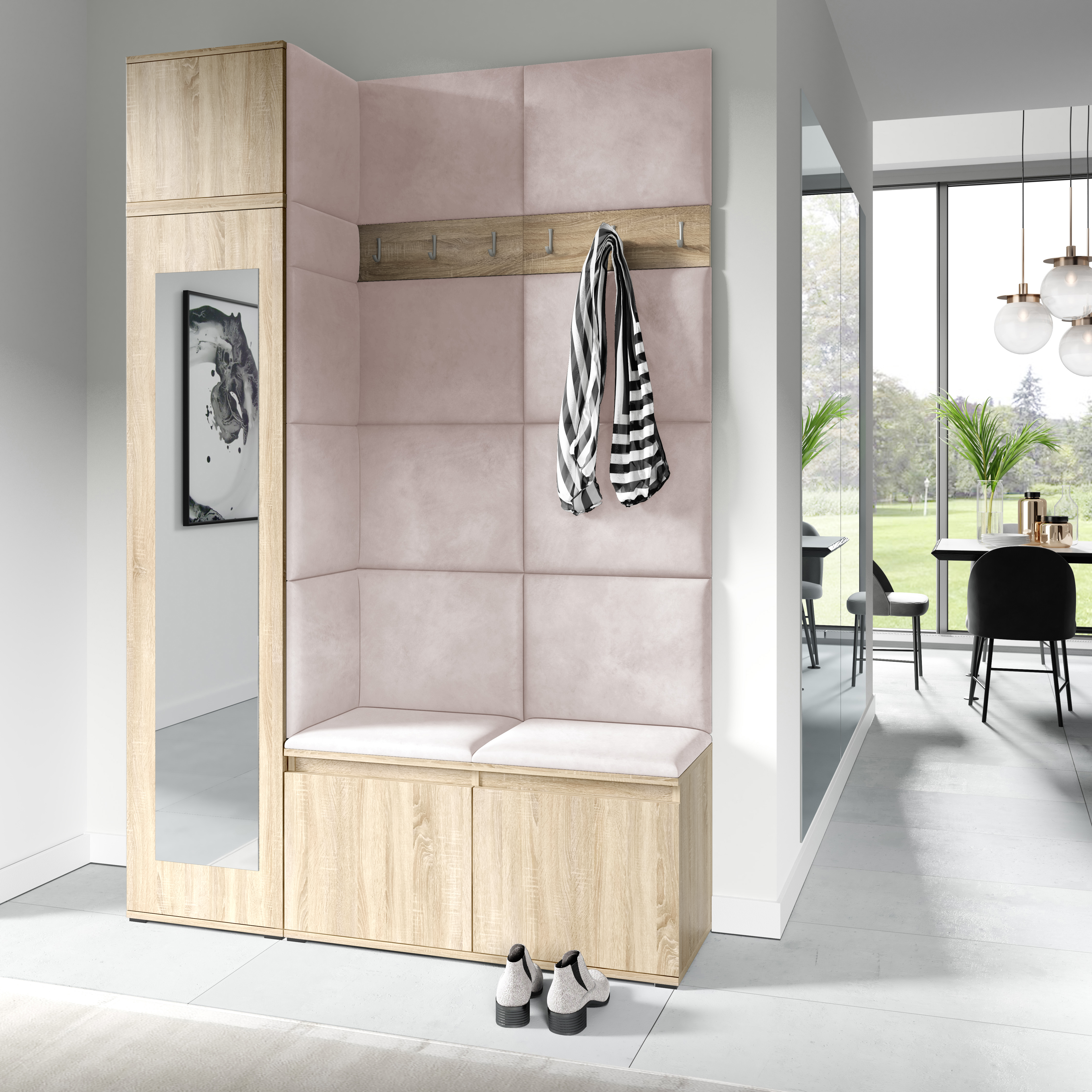 PK Emi 22 Hallway Wardrobe Sonoma Oak- Upholstered Panels in Various Colours