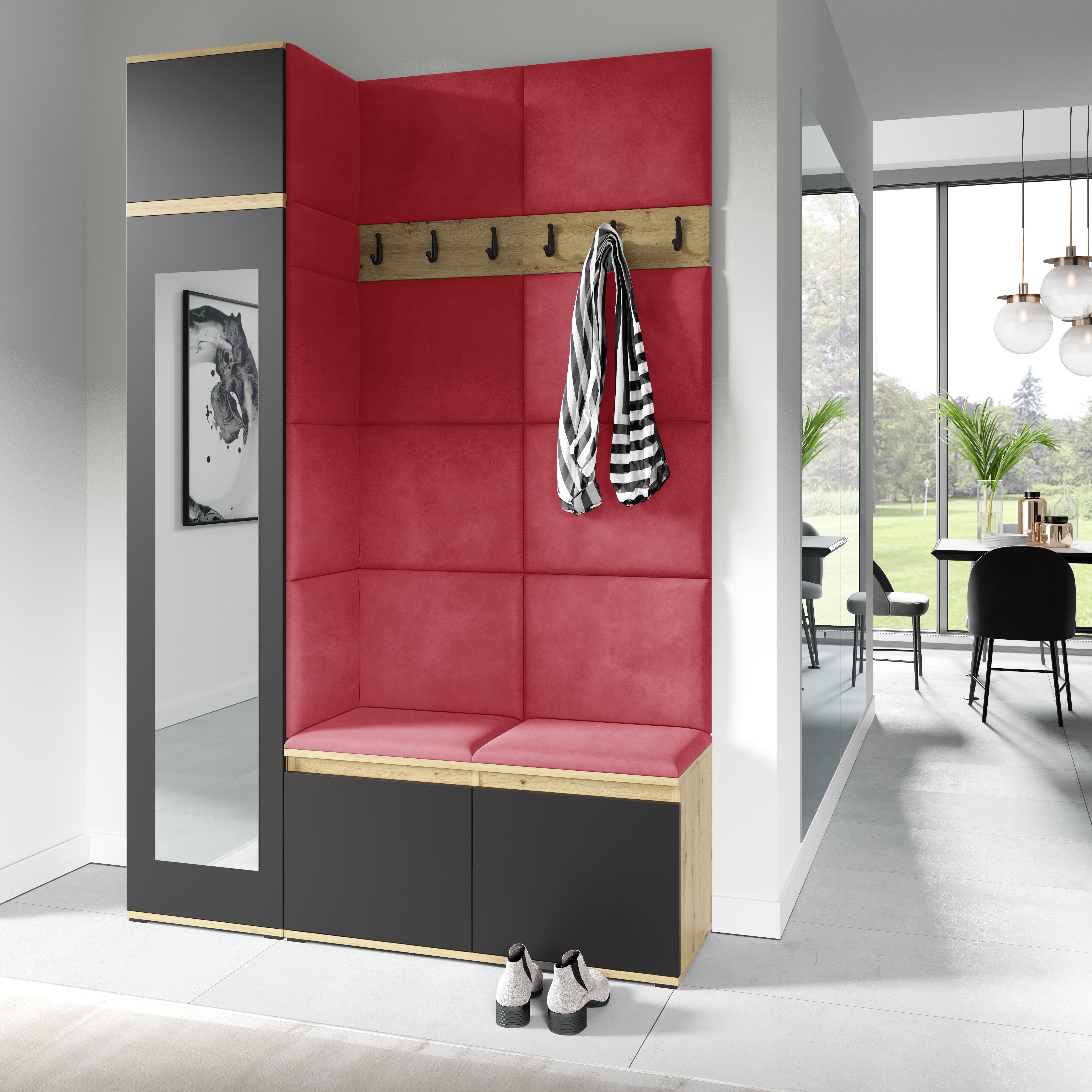 PK Emi 22 Hallway Wardrobe Artisan Oak / Black - Upholstered Panels in Various Colours