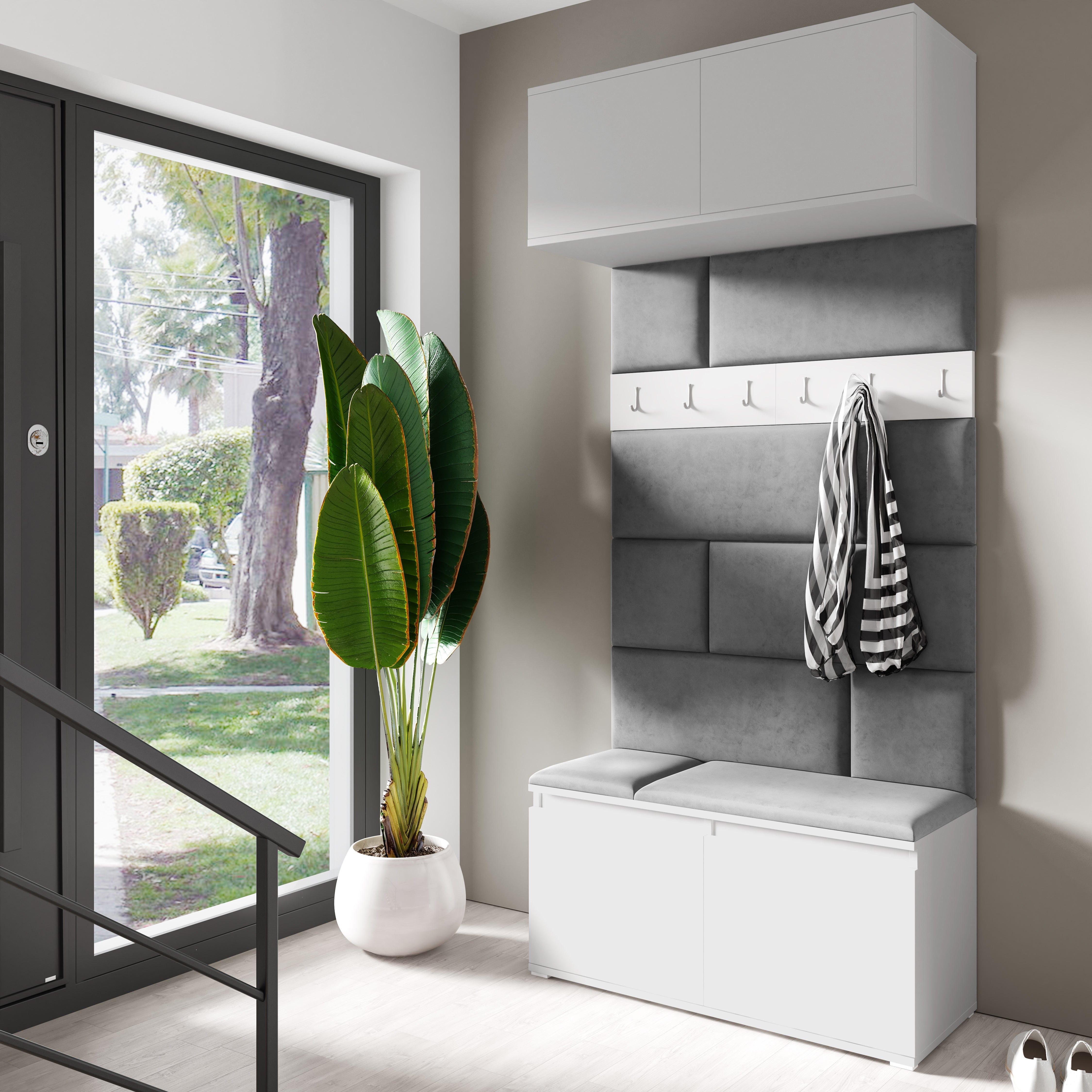 PK Emi 23 Hallway Wardrobe White - Upholstered Panels in Various Colours