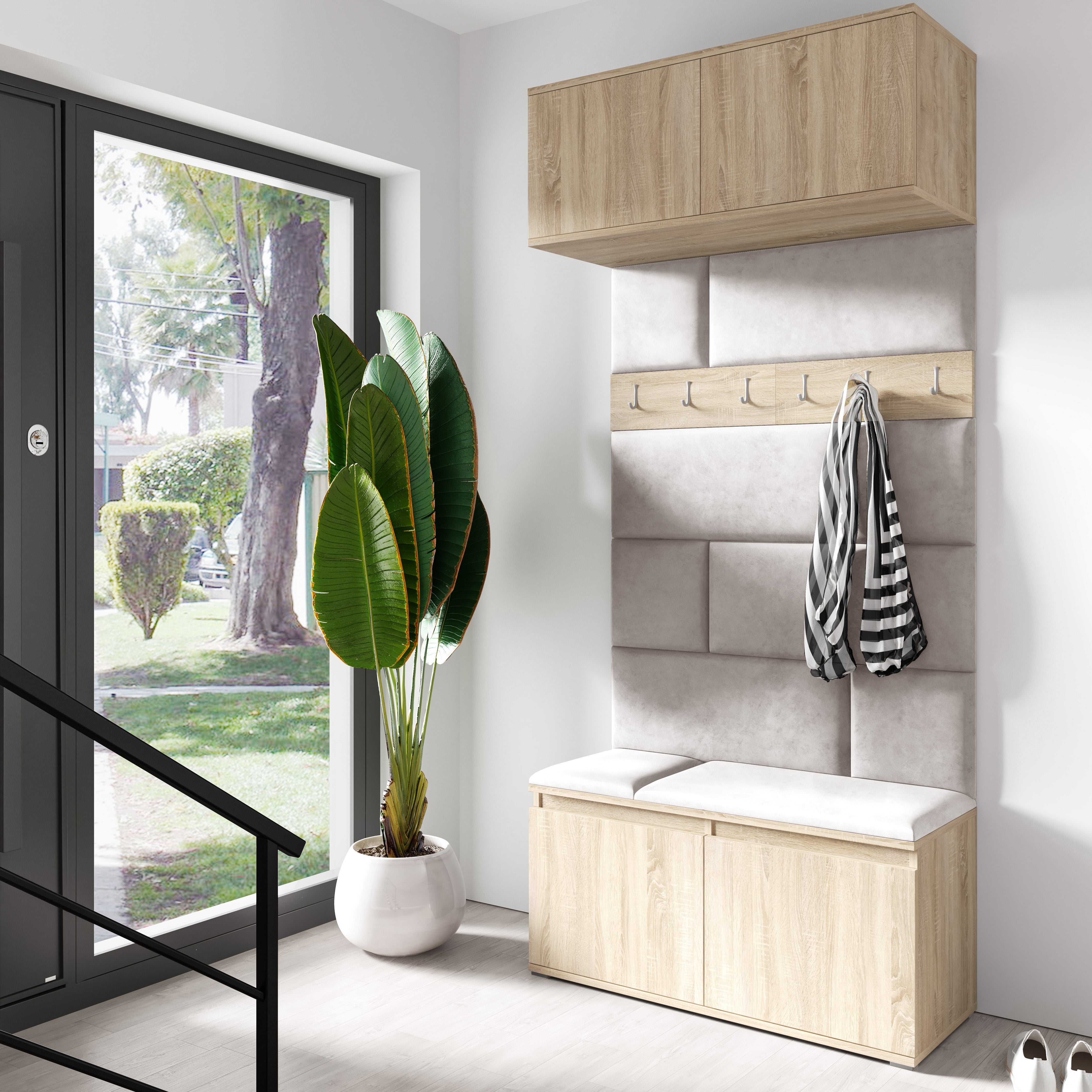 PK Emi 23 Hallway Wardrobe Sonoma Oak - Upholstered Panels in Various Colours