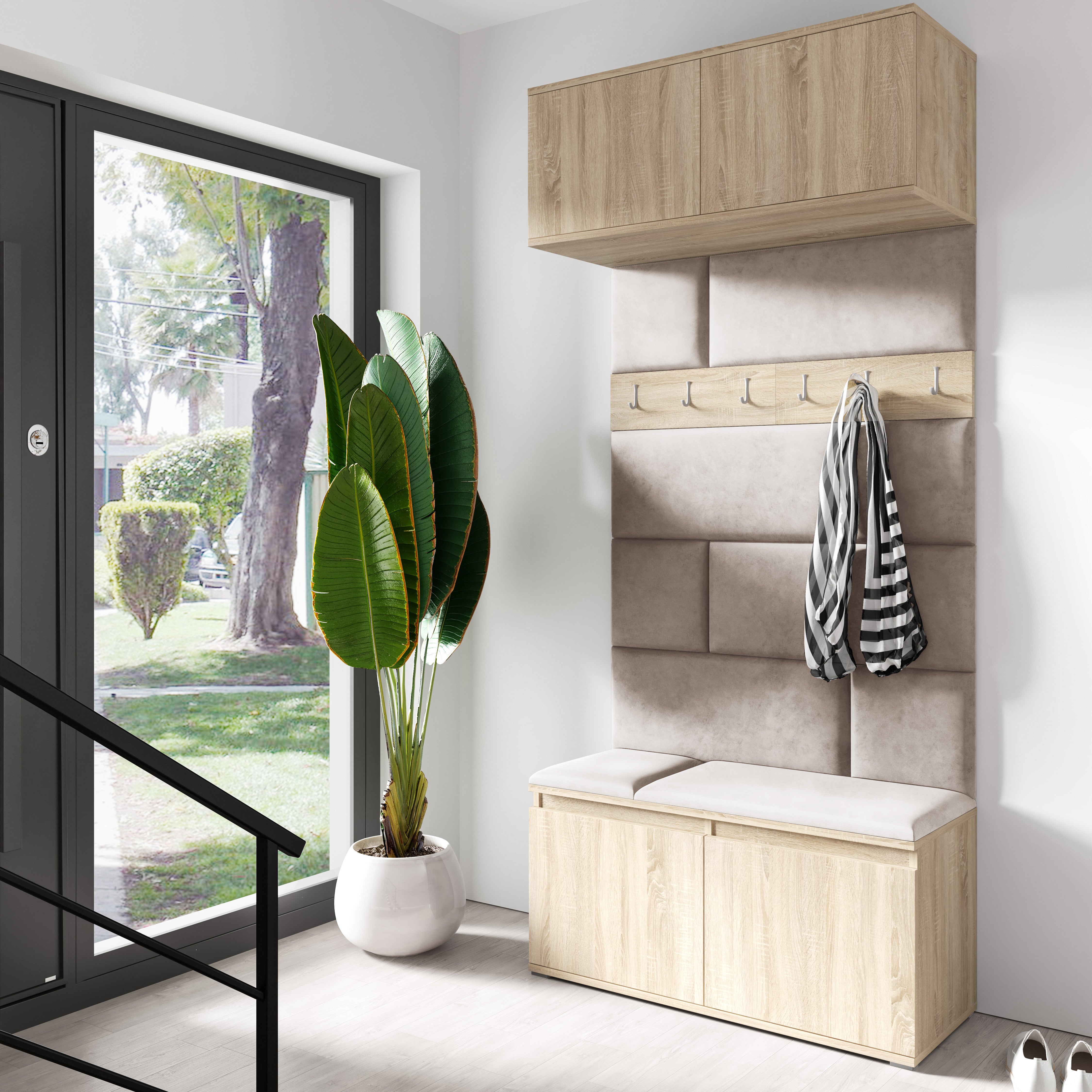 PK Emi 23 Hallway Wardrobe Sonoma Oak - Upholstered Panels in Various Colours