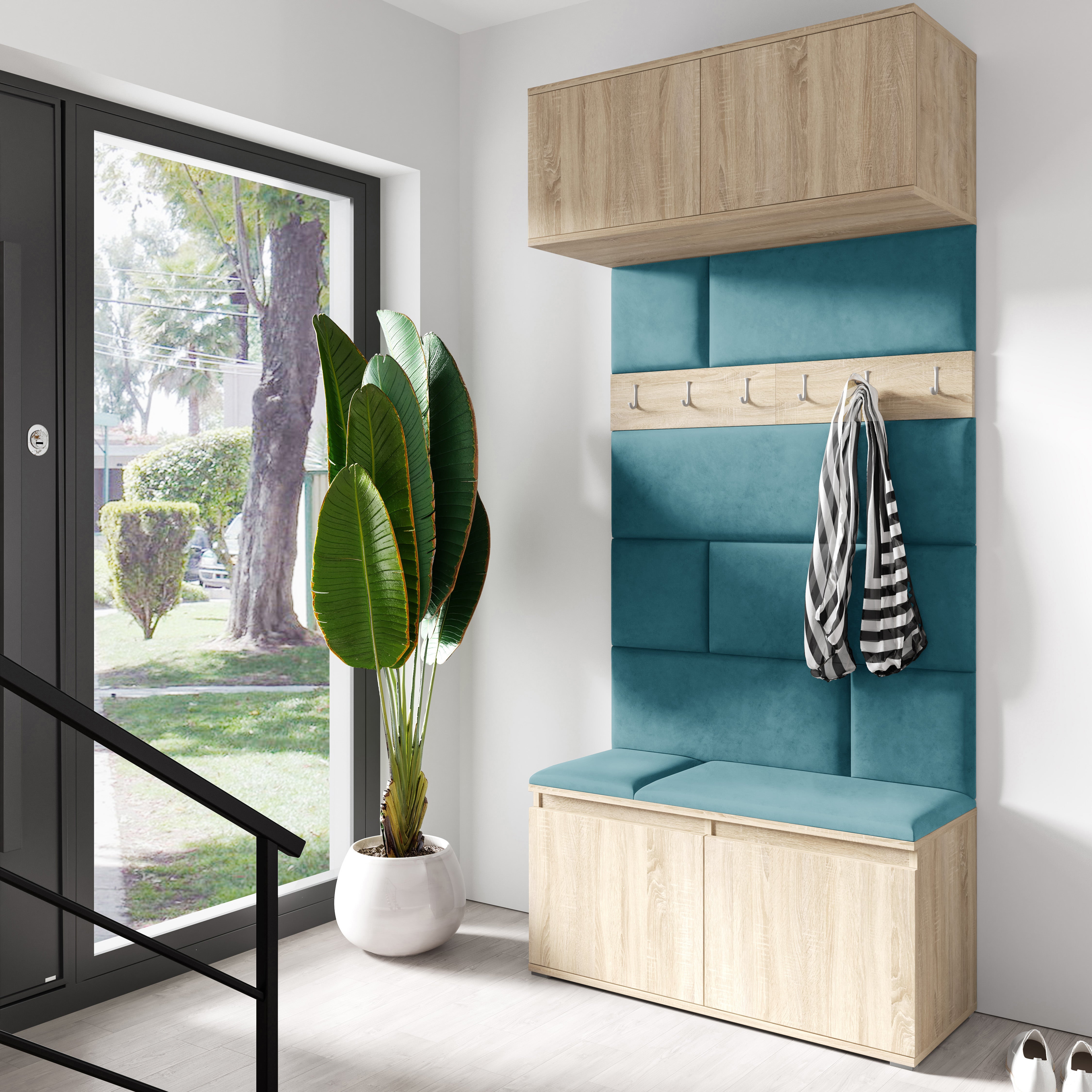PK Emi 23 Hallway Wardrobe Sonoma Oak - Upholstered Panels in Various Colours